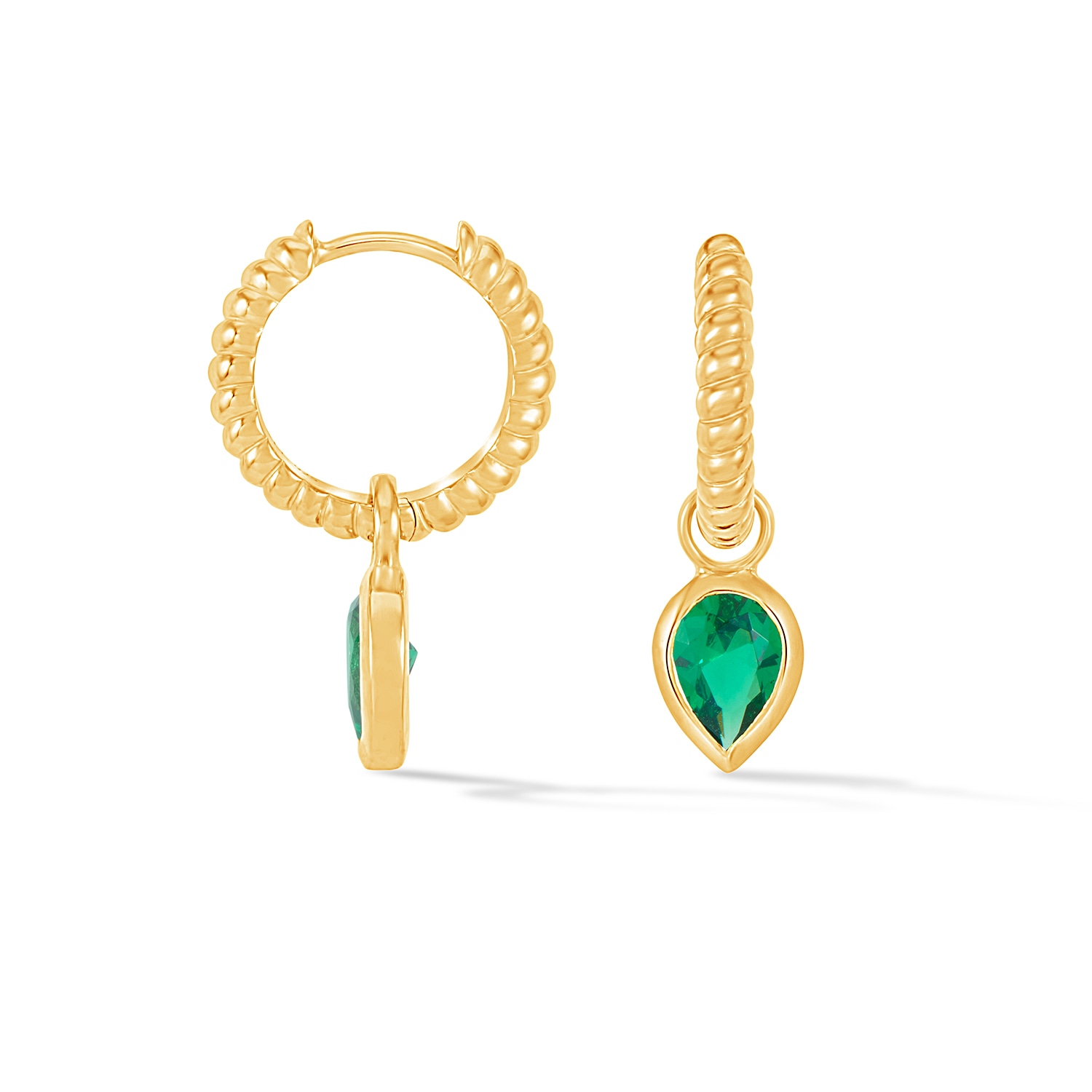 Dower & Hall Women's Gold / Green Green Garnet Twist Huggie Charm Hoops In Green Garnet
