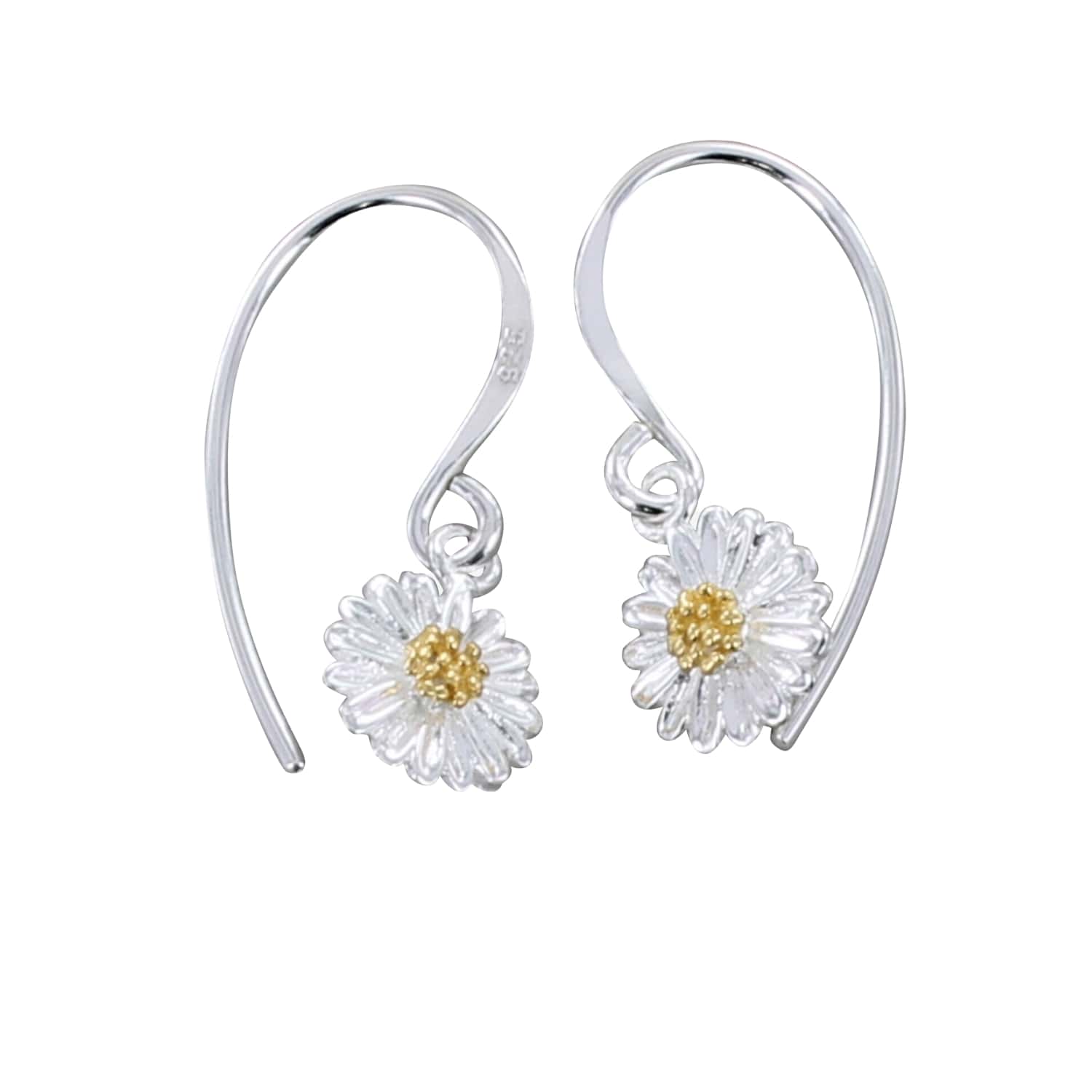 Women’s Silver / Gold Sterling Silver Daisy Drop Earrings Reeves & Reeves