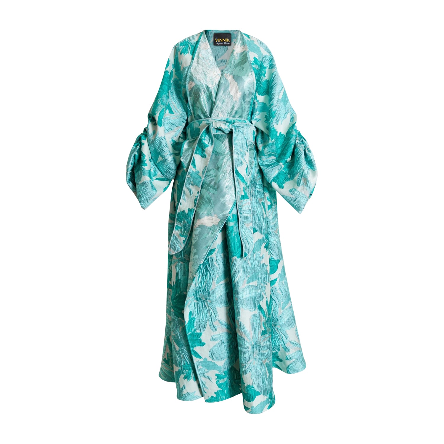 Women’s Green / Blue / White Long Jacquard Parisian Coat - Le Comte Ory In Seafoam One Size Byvinnik