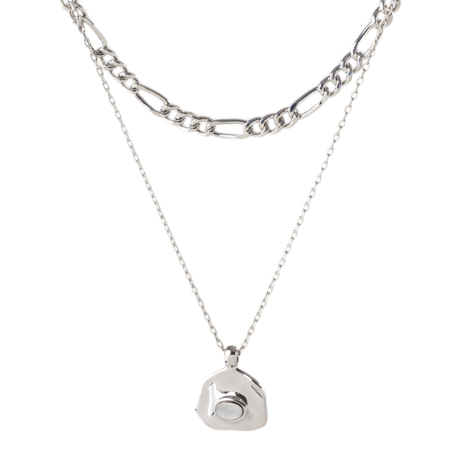 Classicharms Women's White / Silver Aria Silver Gemstone Pendant Necklace Layer Set-translucent White In Metallic