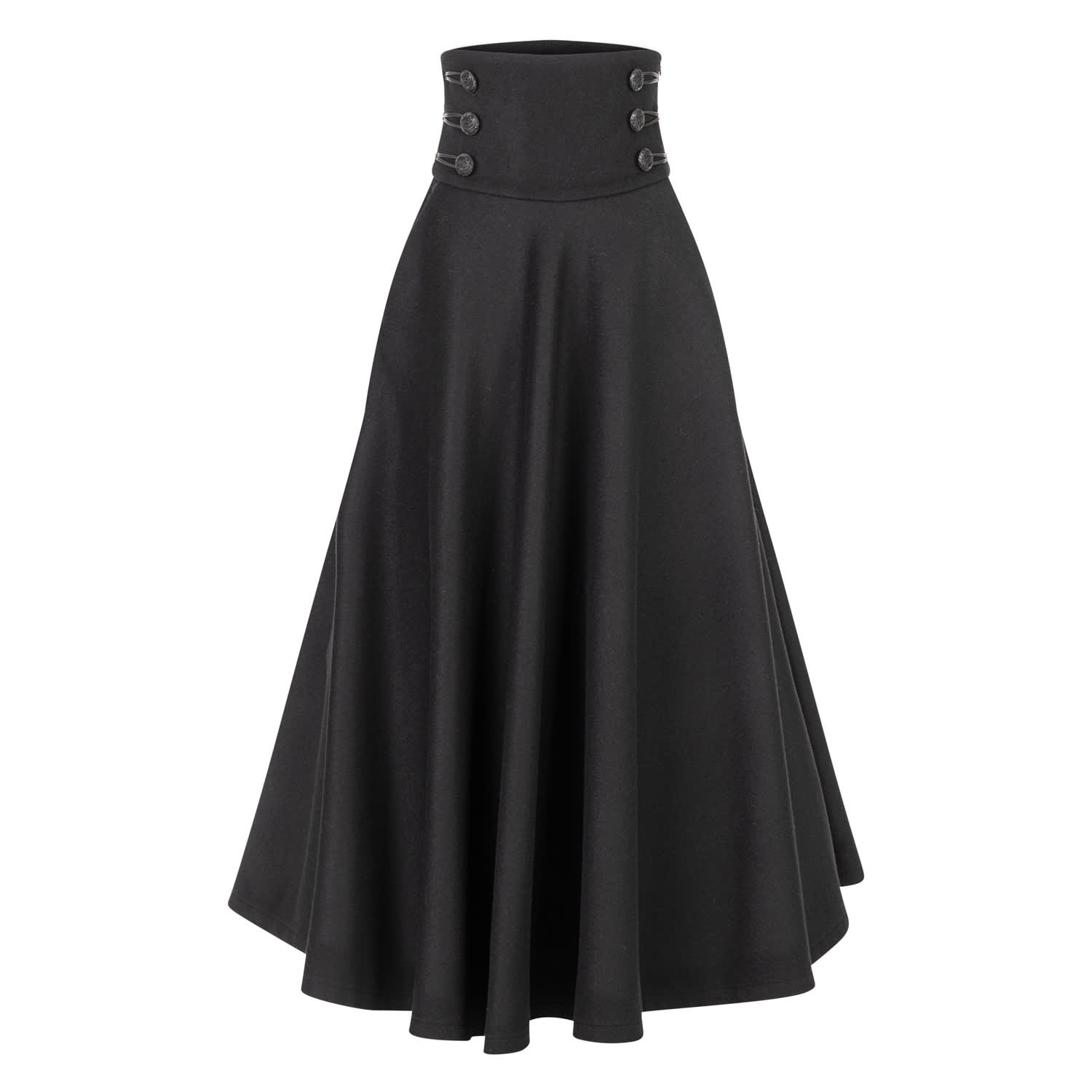 Black Wool Floor Length Skirt With Hight Waist & Front