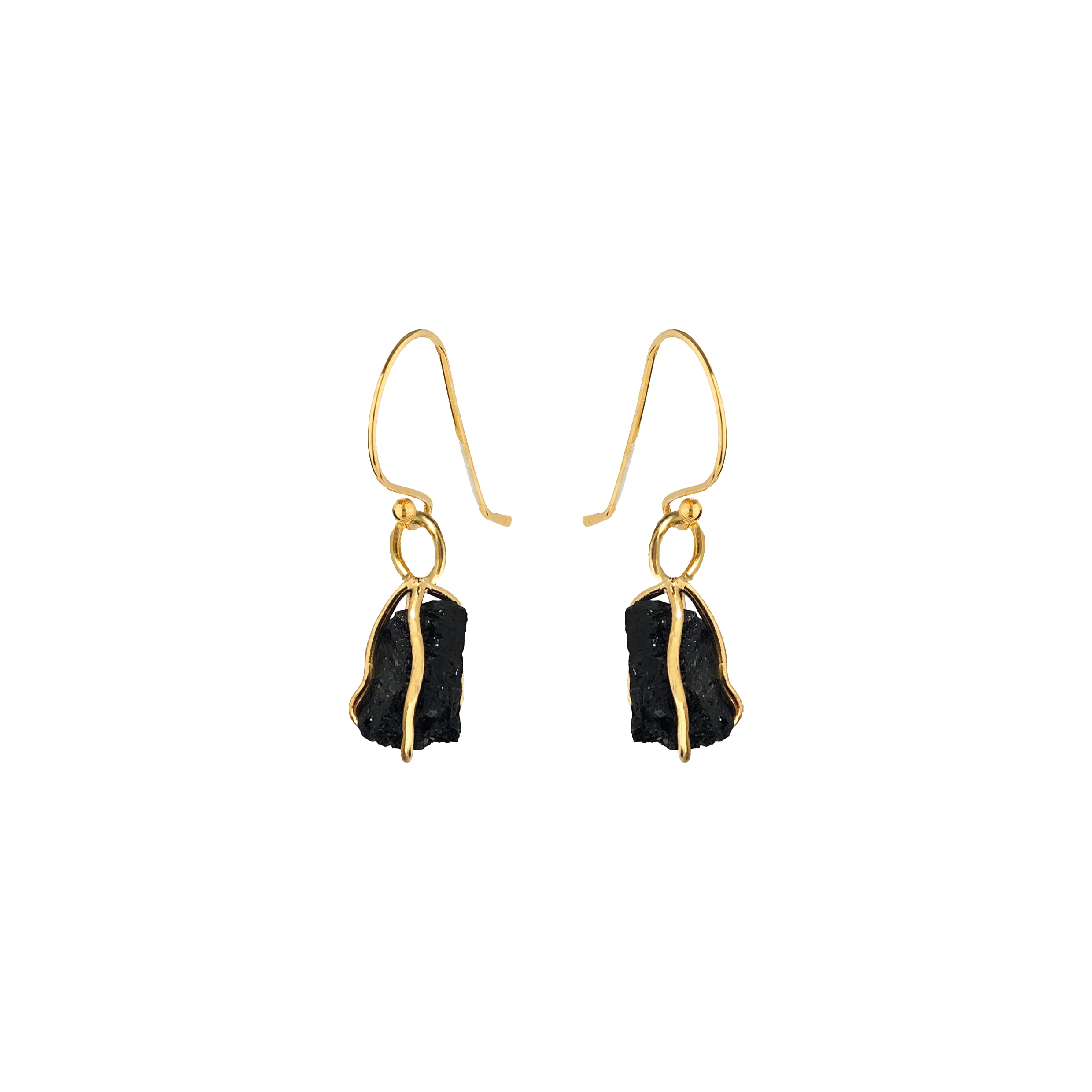 Mirabelle Jewellery Women's Black Tourmaline Raw In Cage Earrings In Gold