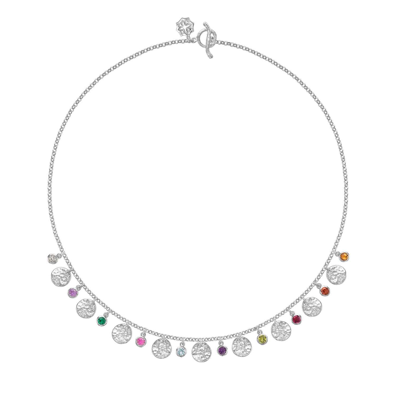 Women’s Hammered Disc And Mixed Gemstone Array Necklace In Sterling Silver Dower & Hall