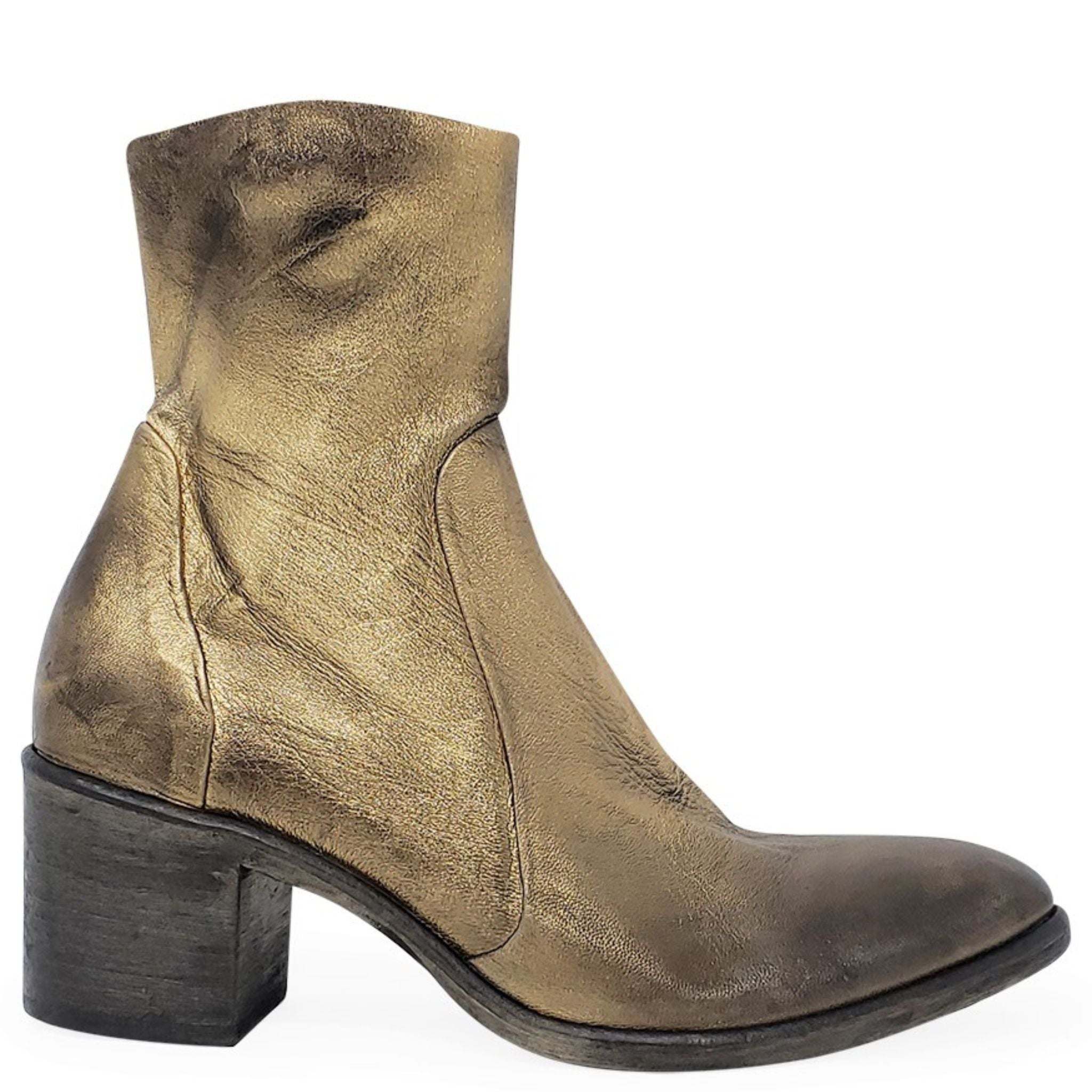 Madison.maison Women's Antique Gold Leather Ankle Boot In Gold