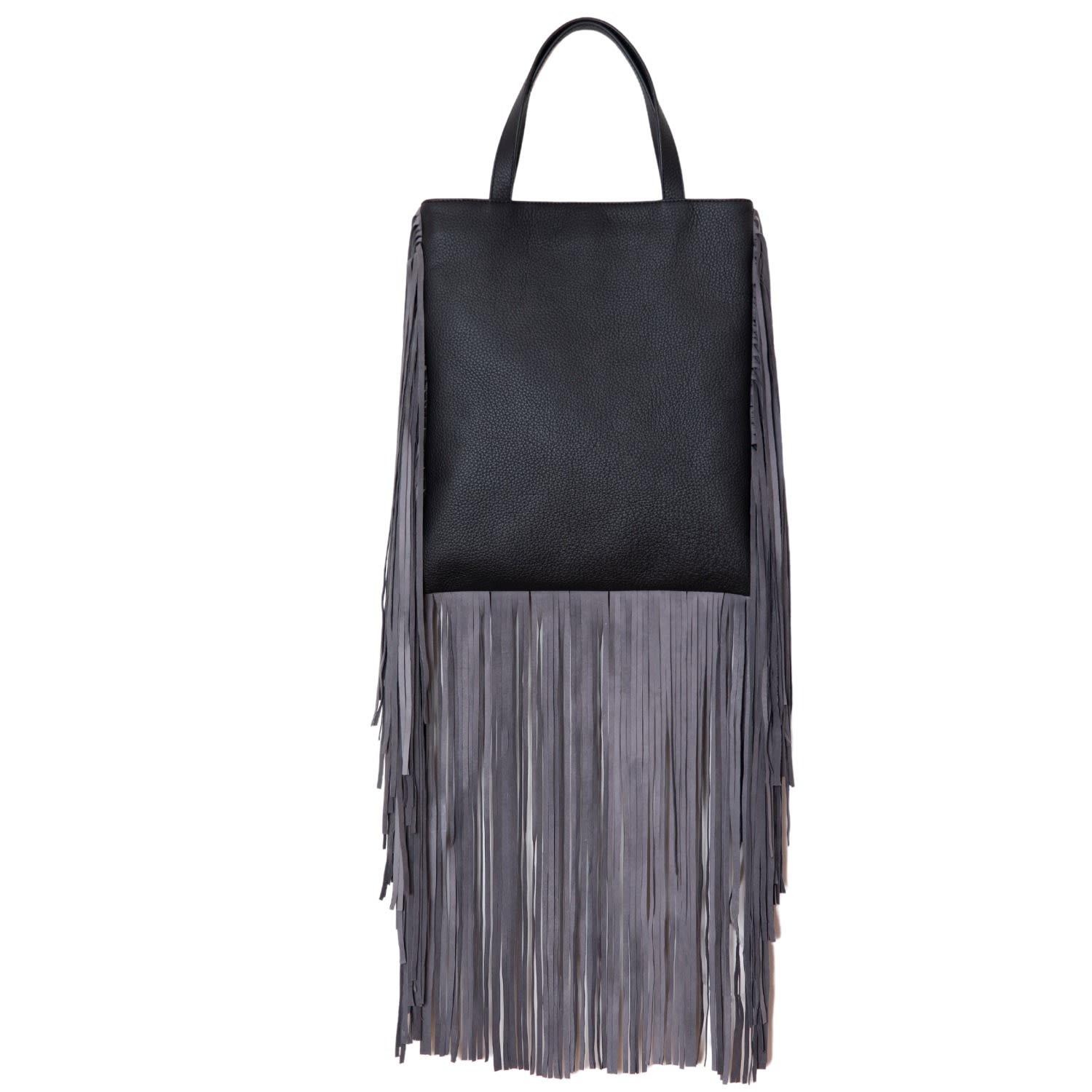 Women’s Black Pebbled Calfskin Tote With Suede Fringes Jurgi