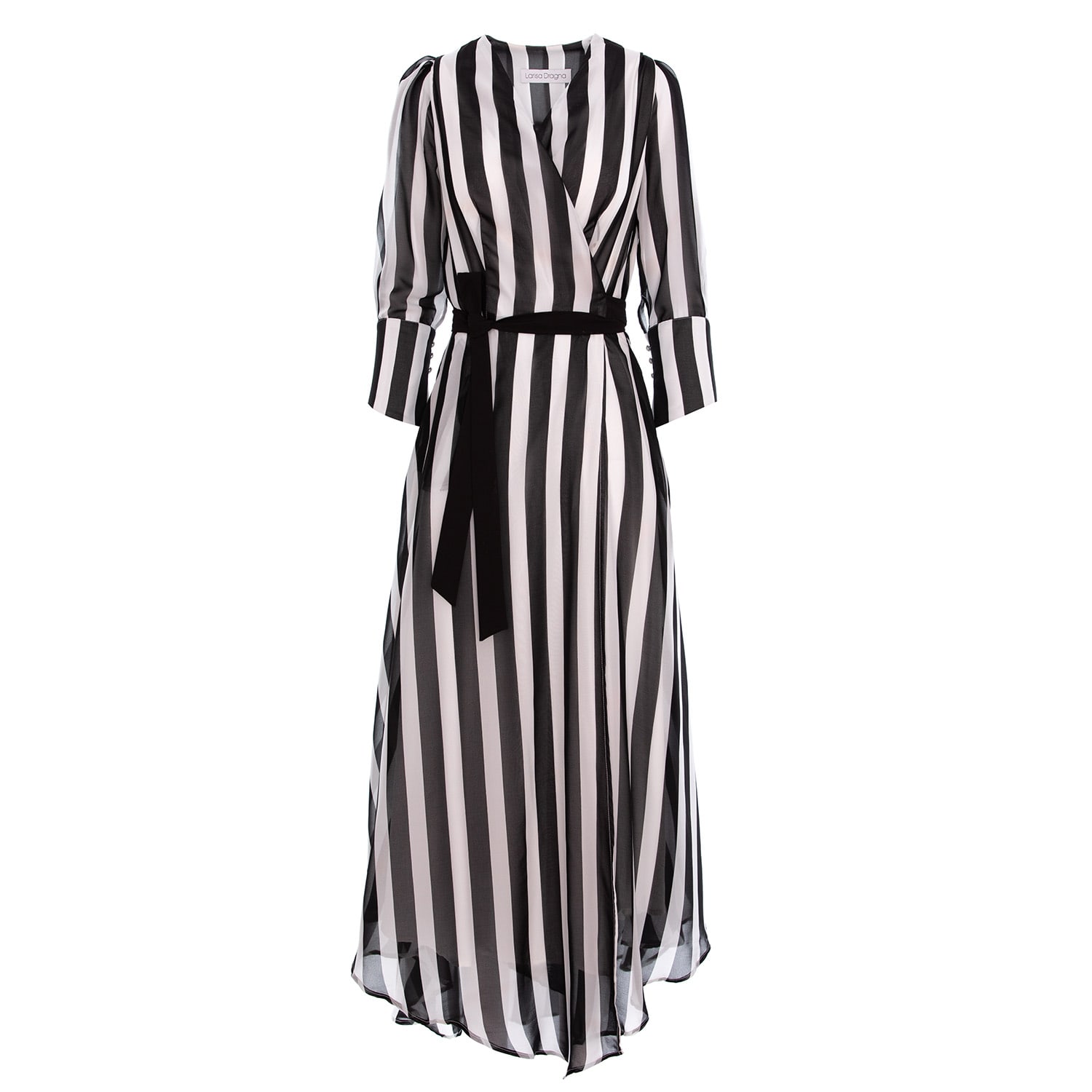 Larisa Dragna Women's Black / White Monochrome Stripes Asymmetric Wrap Dress In Black/white