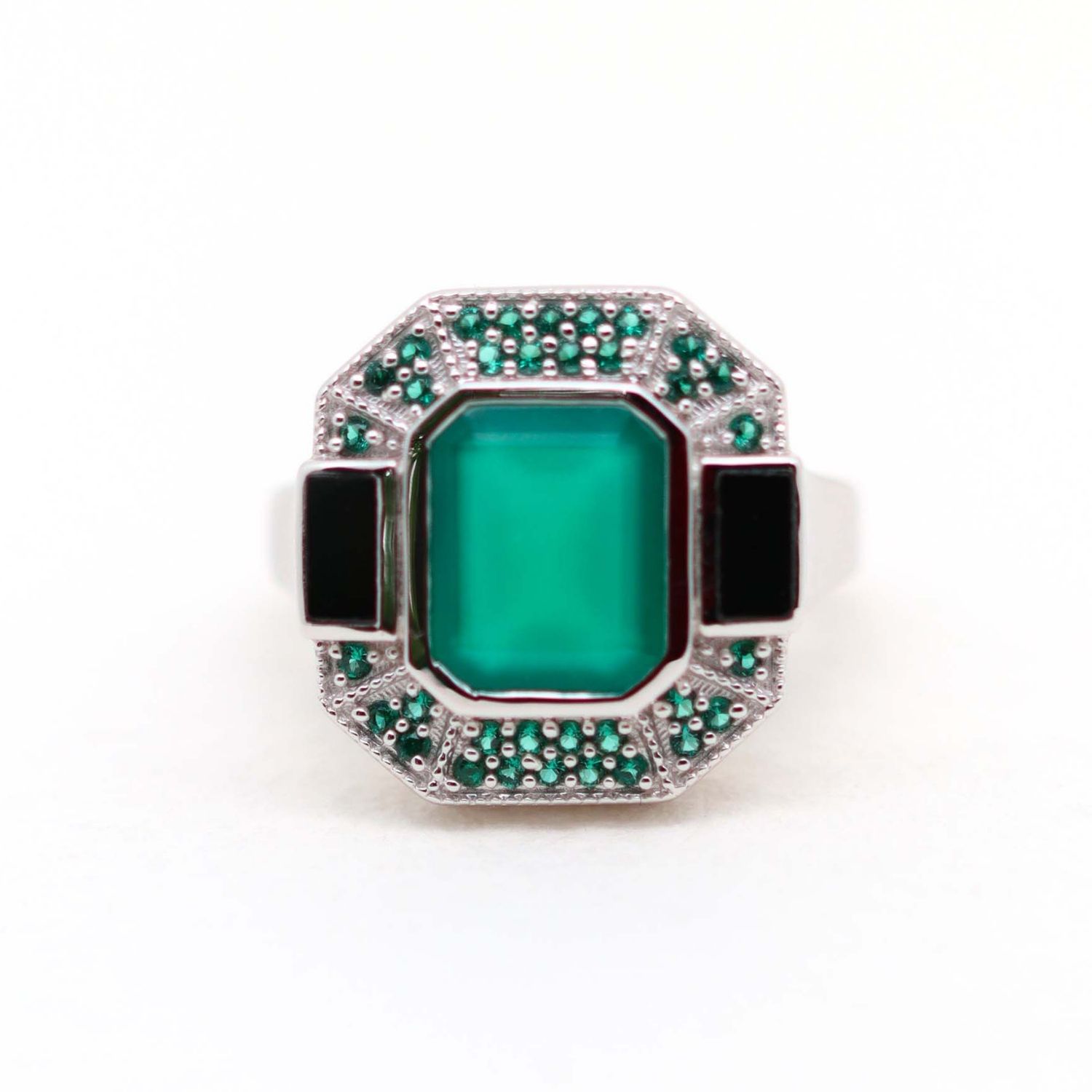 Women’s Green / Black / Silver Celestine Sterling Silver Green Onyx Ring Lambertine Sas