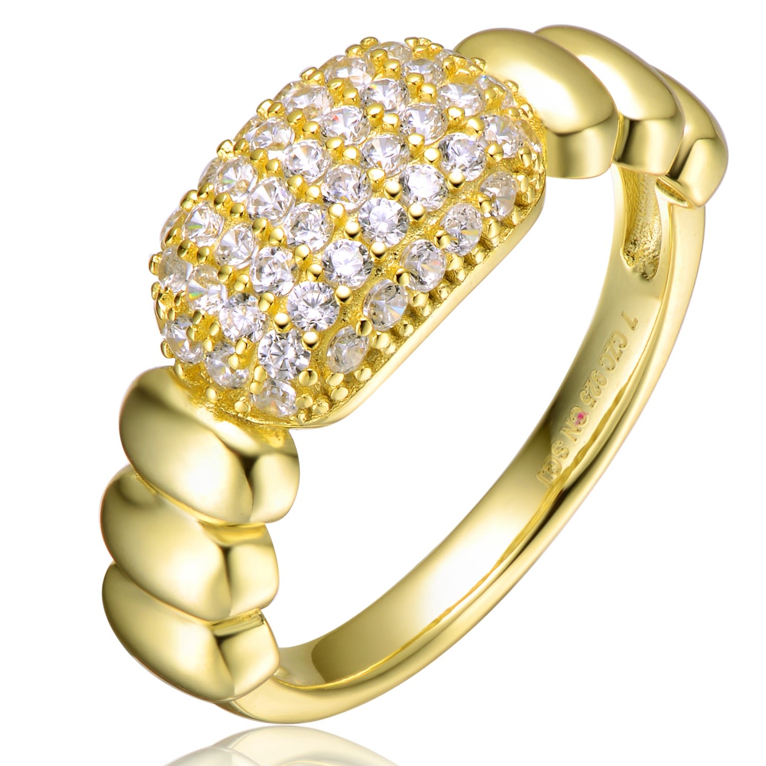 Women’s Sterling Silver Yellow Gold Plated With Cubic Zirconia Pave Scalloped Ring Genevive Jewelry