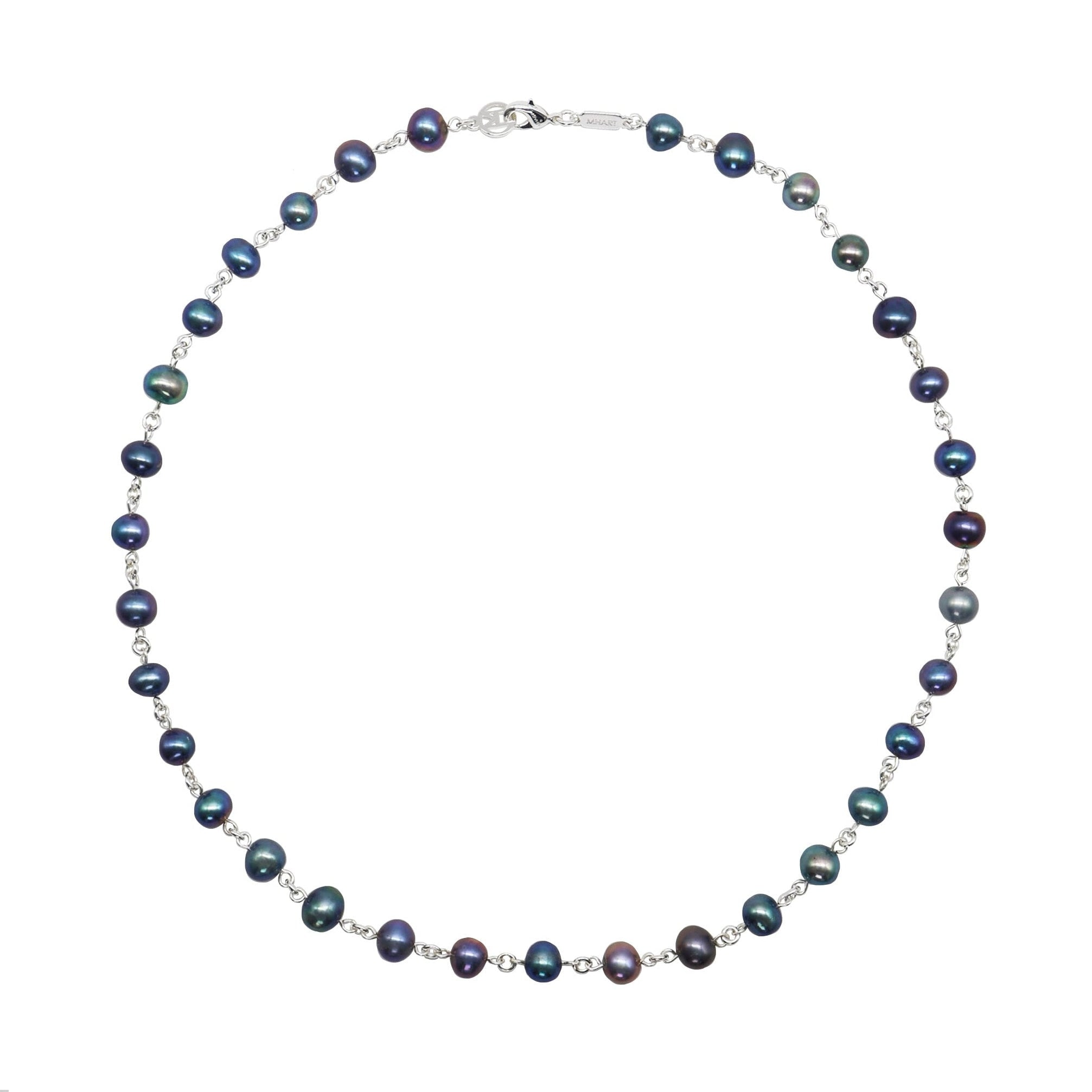 Mhart Women's Silver Linked Black Pearl Necklace In Metallic