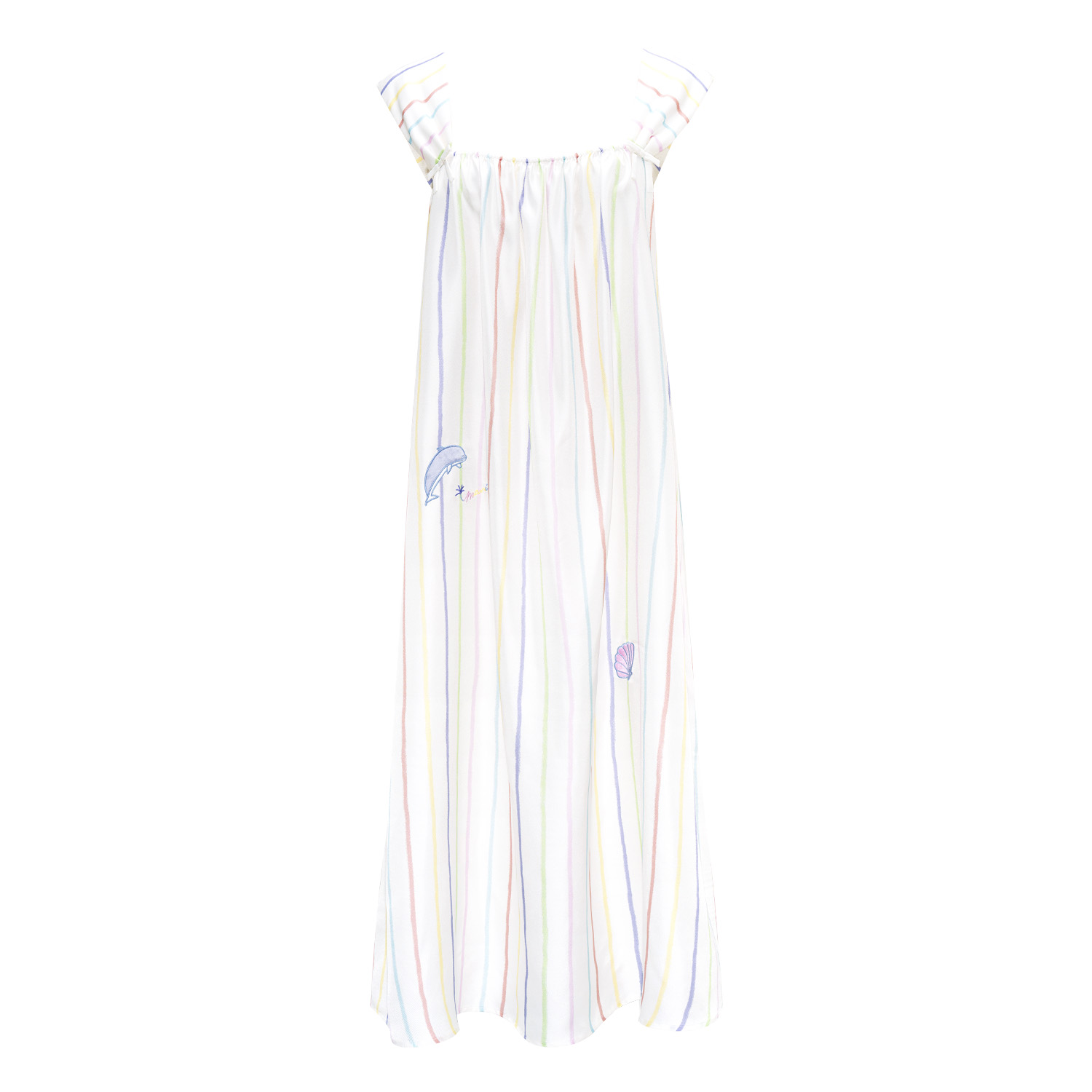 Manito Women's Ocean Stripe Silk Midi Nightdress