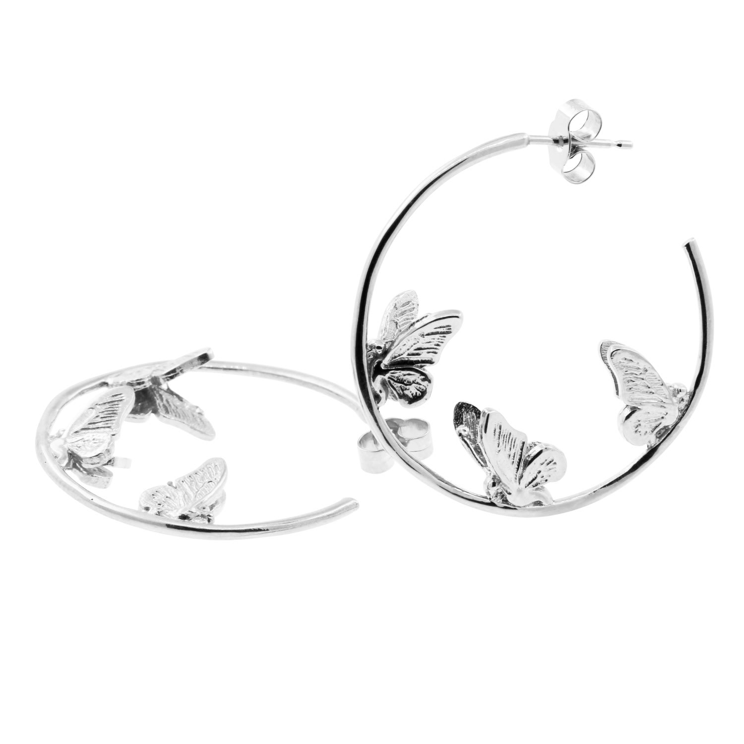 Women’s Butterfly Hoop Earrings - Silver Lee Renee