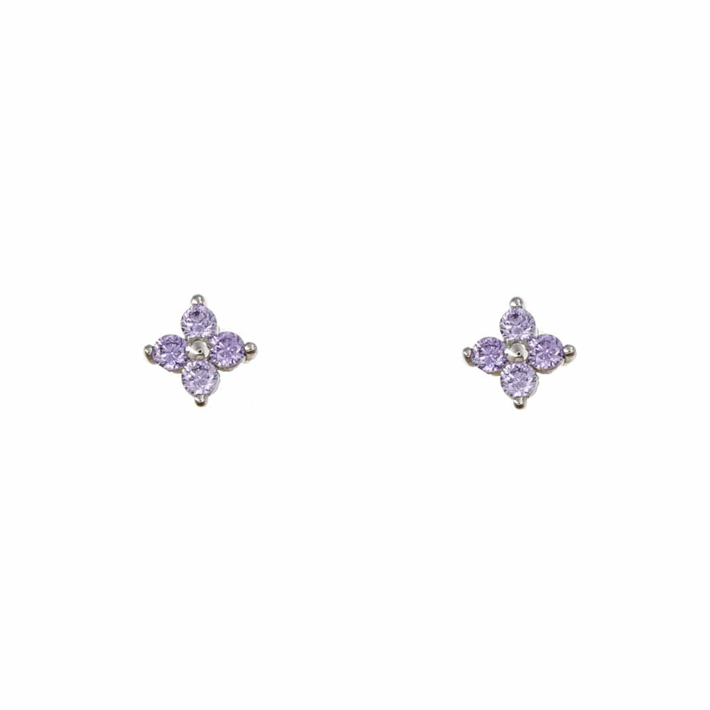Gold Trip Women's Pink / Purple / Silver Amethyst Crystal Flower Studs In Silver