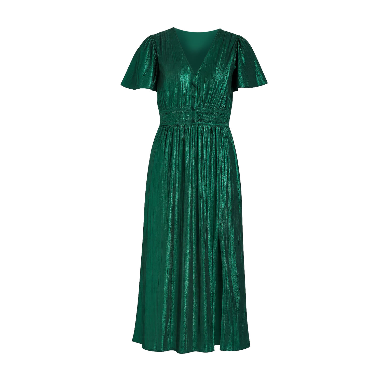 Yumi Women's  Green Metallic Ruched Midi Dress In Green