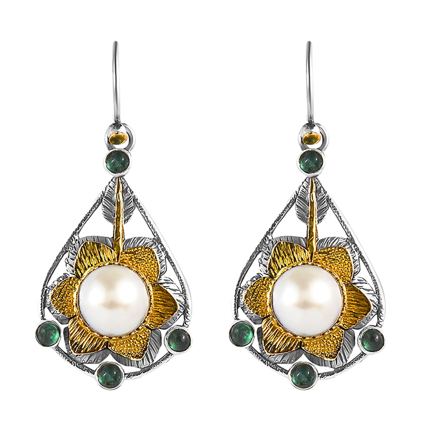 Emma Chapman Jewels Women's Gold / White / Green Pearl Emerald Dangle Gold Earrings In Multi