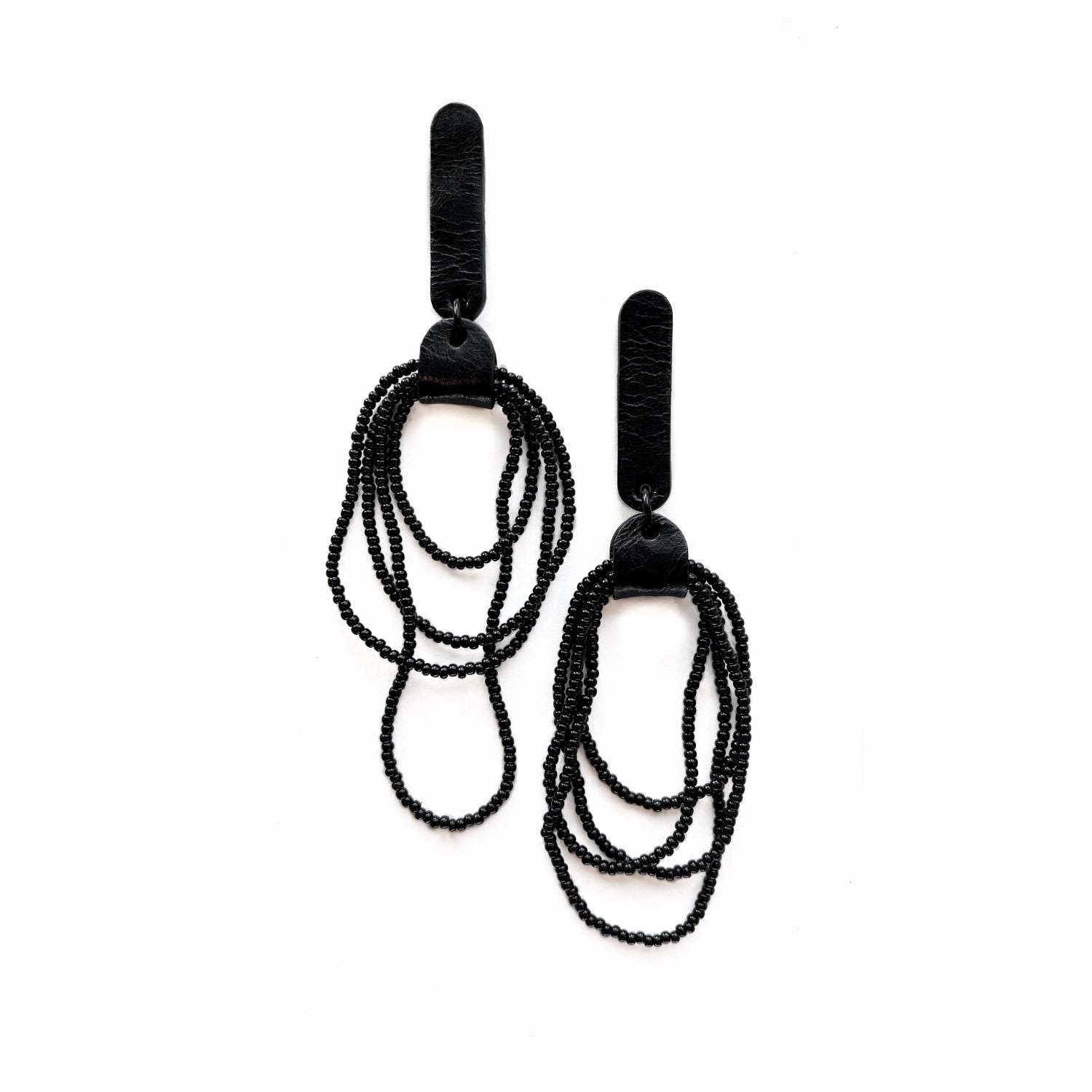 Waiwai Women's Black Beaded Dangle Leather Earrings