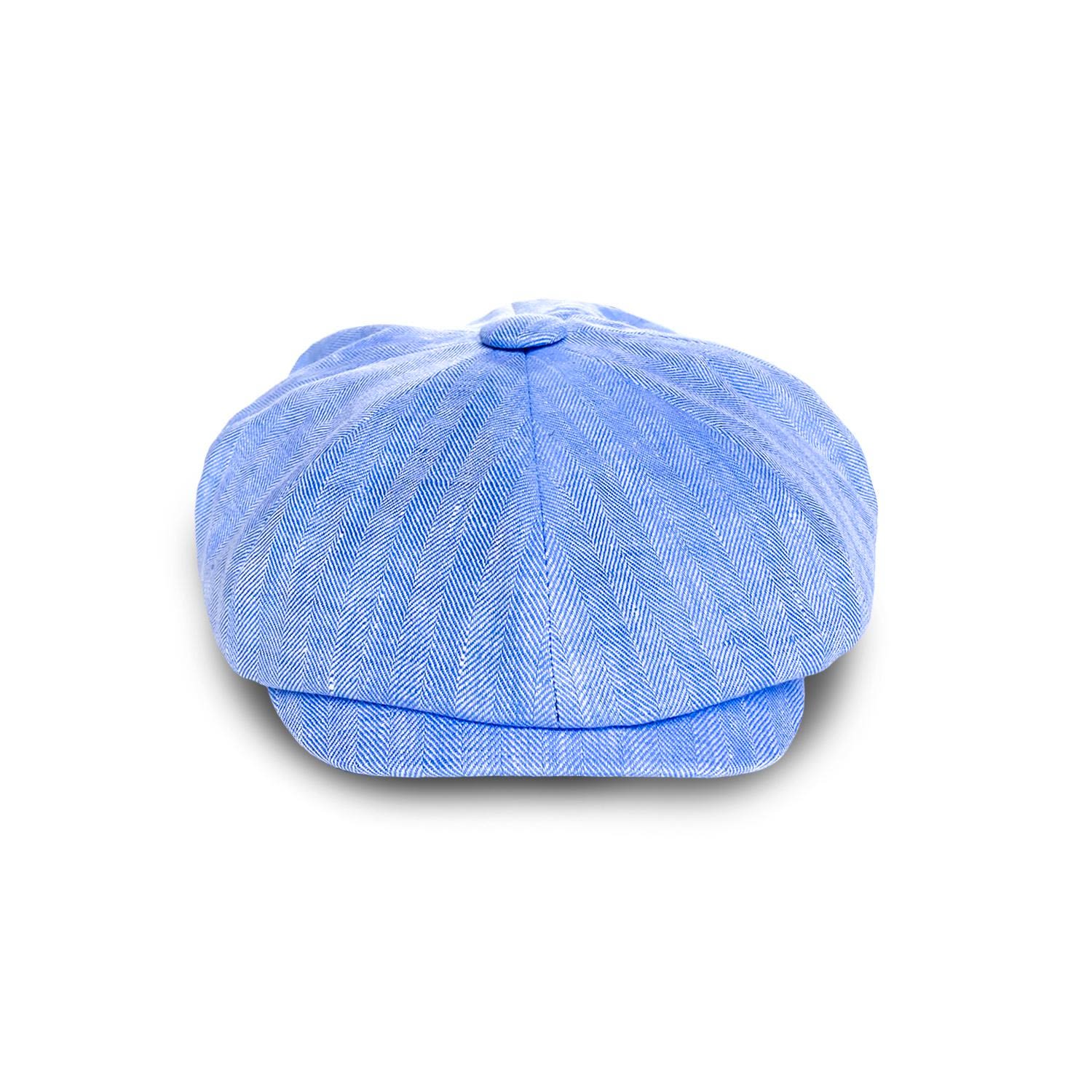 Men’s Rileys Skies Bakerboy Hat In Blue Herringbone Irish Linen Large Mister Miller - Master Hatter