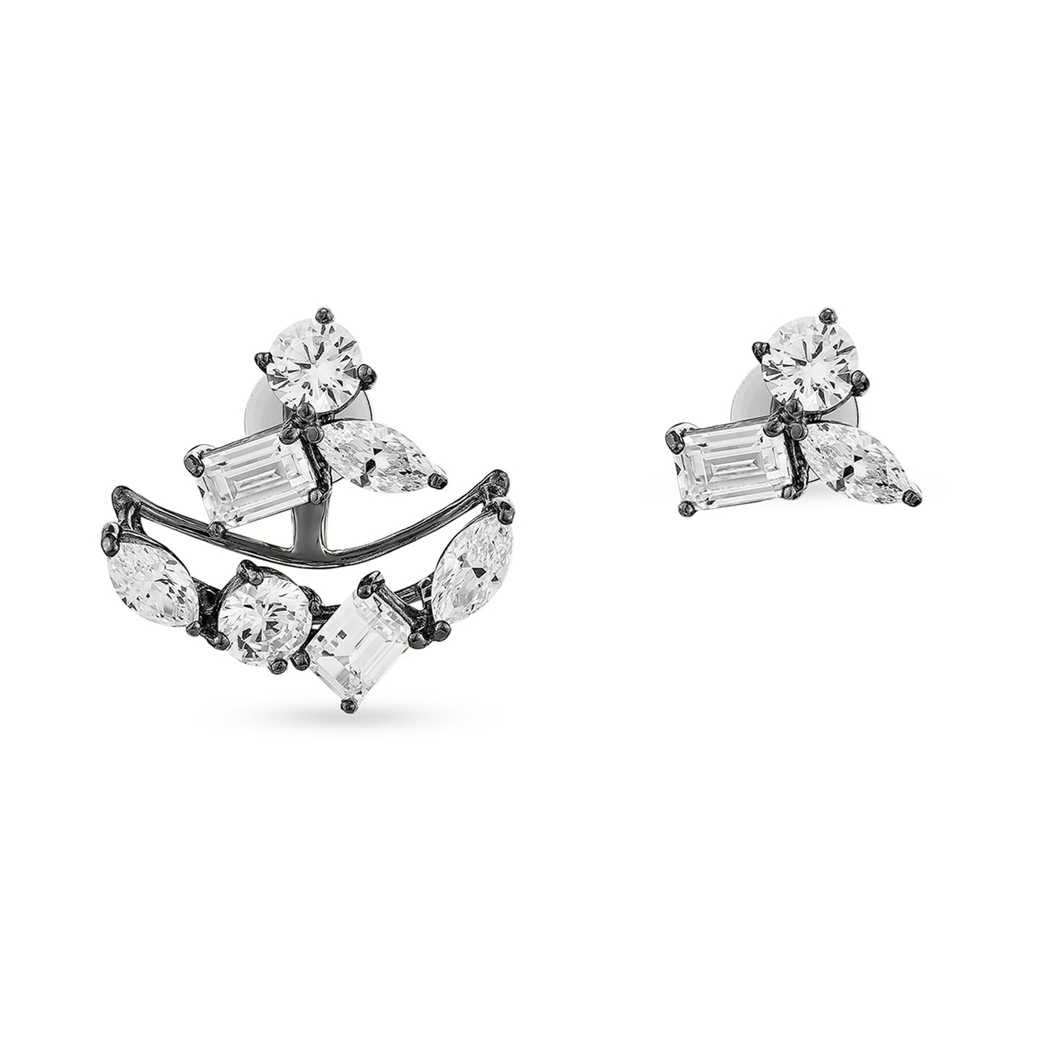 Sally Skoufis Women's Black / White Emergence Ear Jacket With Man Made White Cz Diamond Stimulant In Black Rhodium