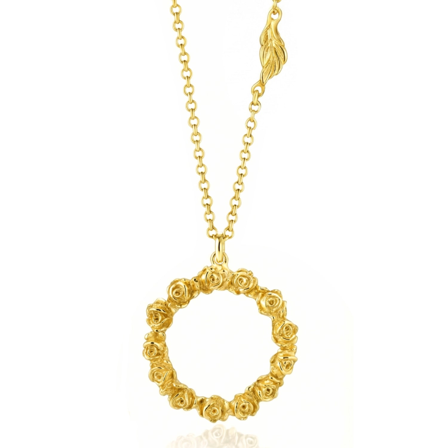 Unaloe Gold Rose Wreath Necklace For Women – Gold Vermeil Circle Pendant, Luxury Floral Statement Jewelry