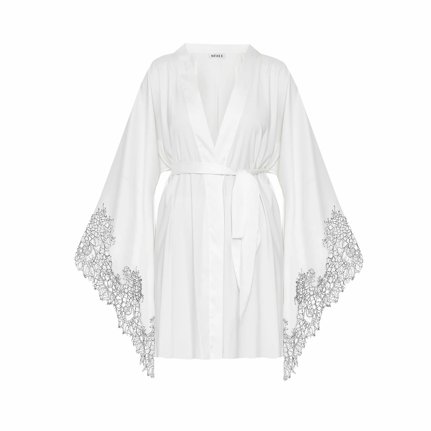 Avenue 8 Women's Lace Detailed Mini Robe - White In White