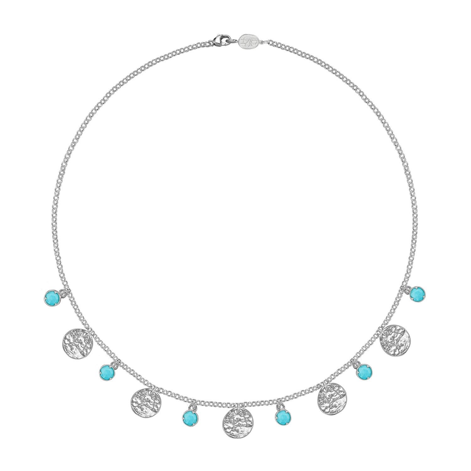 Women’s Sterling Silver Turquoise Bead & Hammered Disc Necklace Dower & Hall