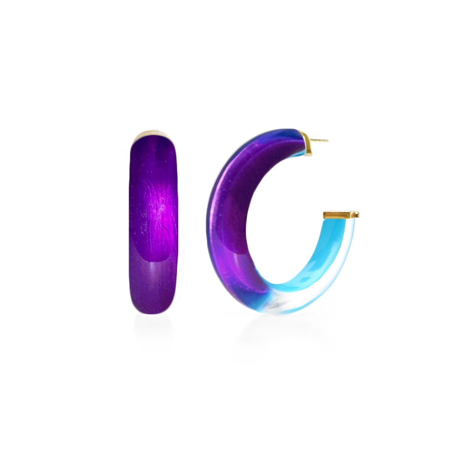 Gold & Honey Women's Blue / Purple / Gold Inside Out Lucite Hoop Earrings In Purple And Turquoise