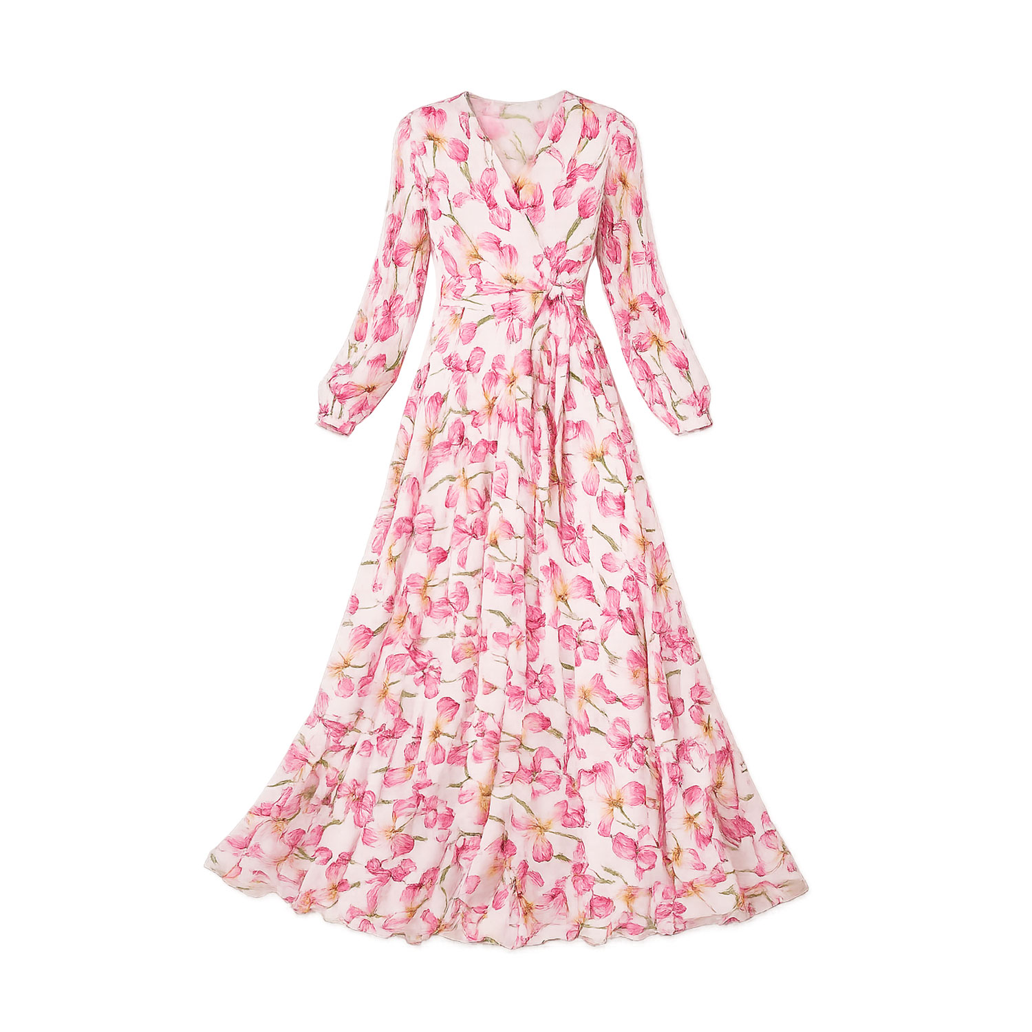 Yumi White Orchid Floral Pleated Wrap Maxi Dress | Yumi | Wolf