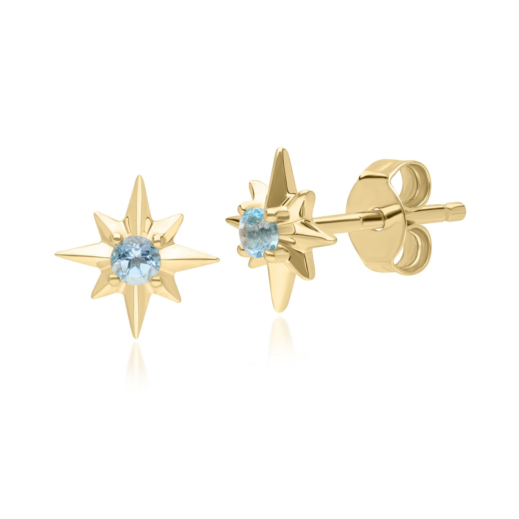 Women’s Gold / Blue Light Swiss Blue Topaz Cabochon Star Stud Earrings In Yellow Gold Gemondo