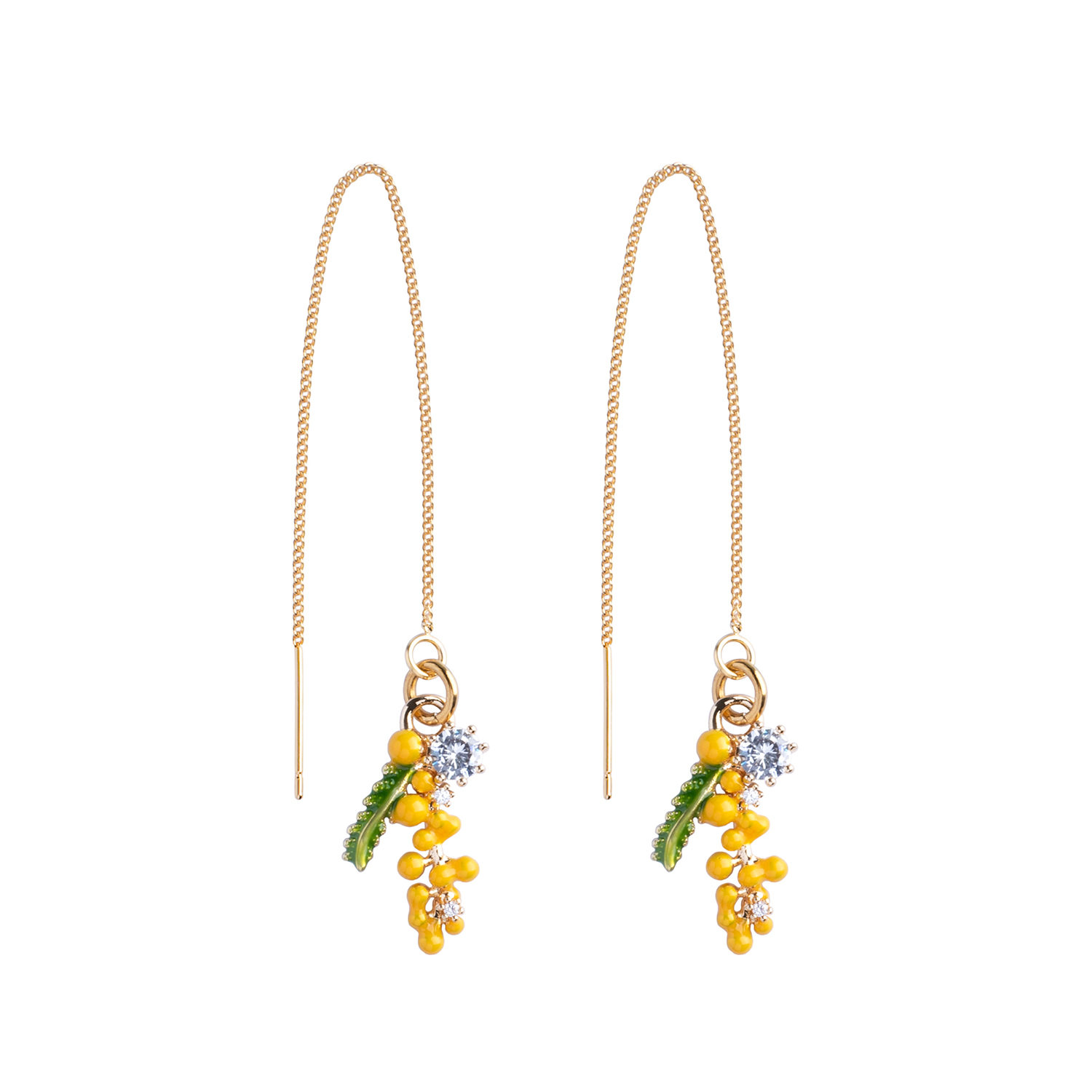 My Little Nature Women's Gold / Yellow Gold Plated Threader Earrings With Yellow Color Flower In Gold