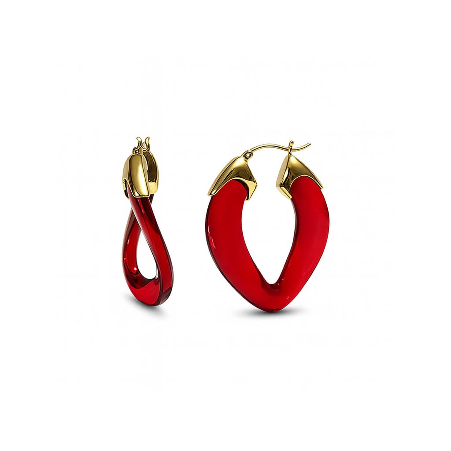 Gold & Honey Women's Gold / Red Ruby Red Curb Link Lucite Birthstone Hoop Earrings In Gold