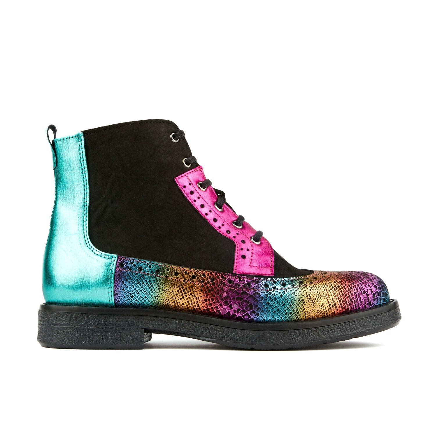 Black / Pink / Purple Hatter - Black & Multi Metallic - Women’s Ankle Boots 5 Uk Embassy London Usa