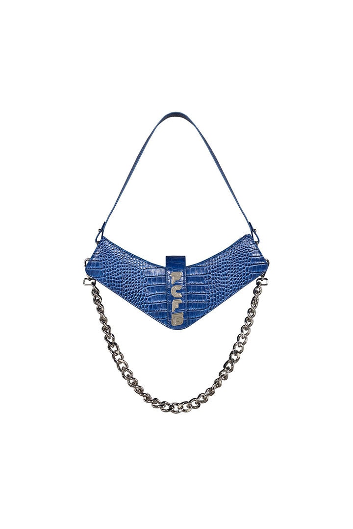 Pcfg Women's Pure Leather Boomerang Shoulder Bag - Blue
