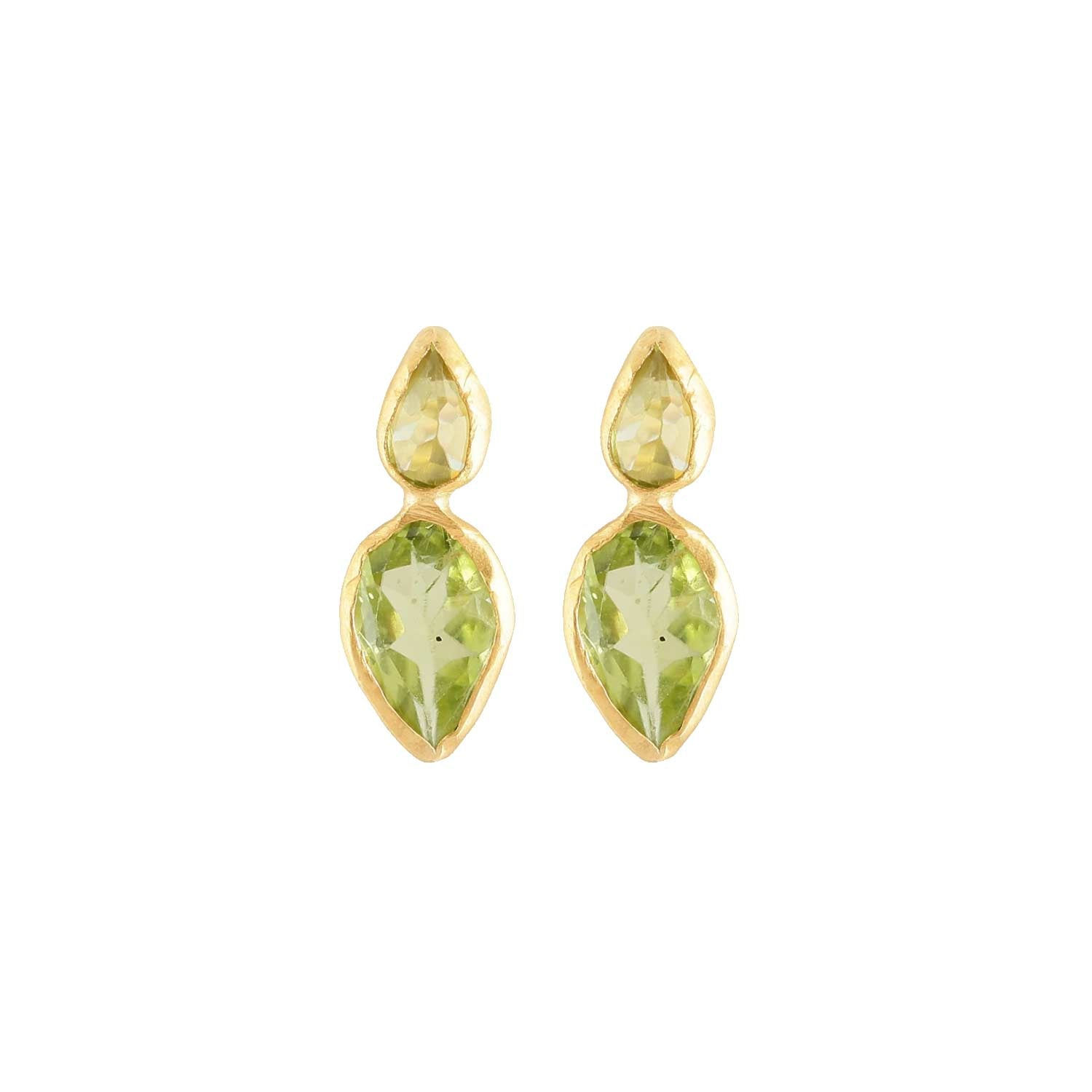 Opium Jewels Women's Gold / Green Marquise Double Drop Studs - Peridot
