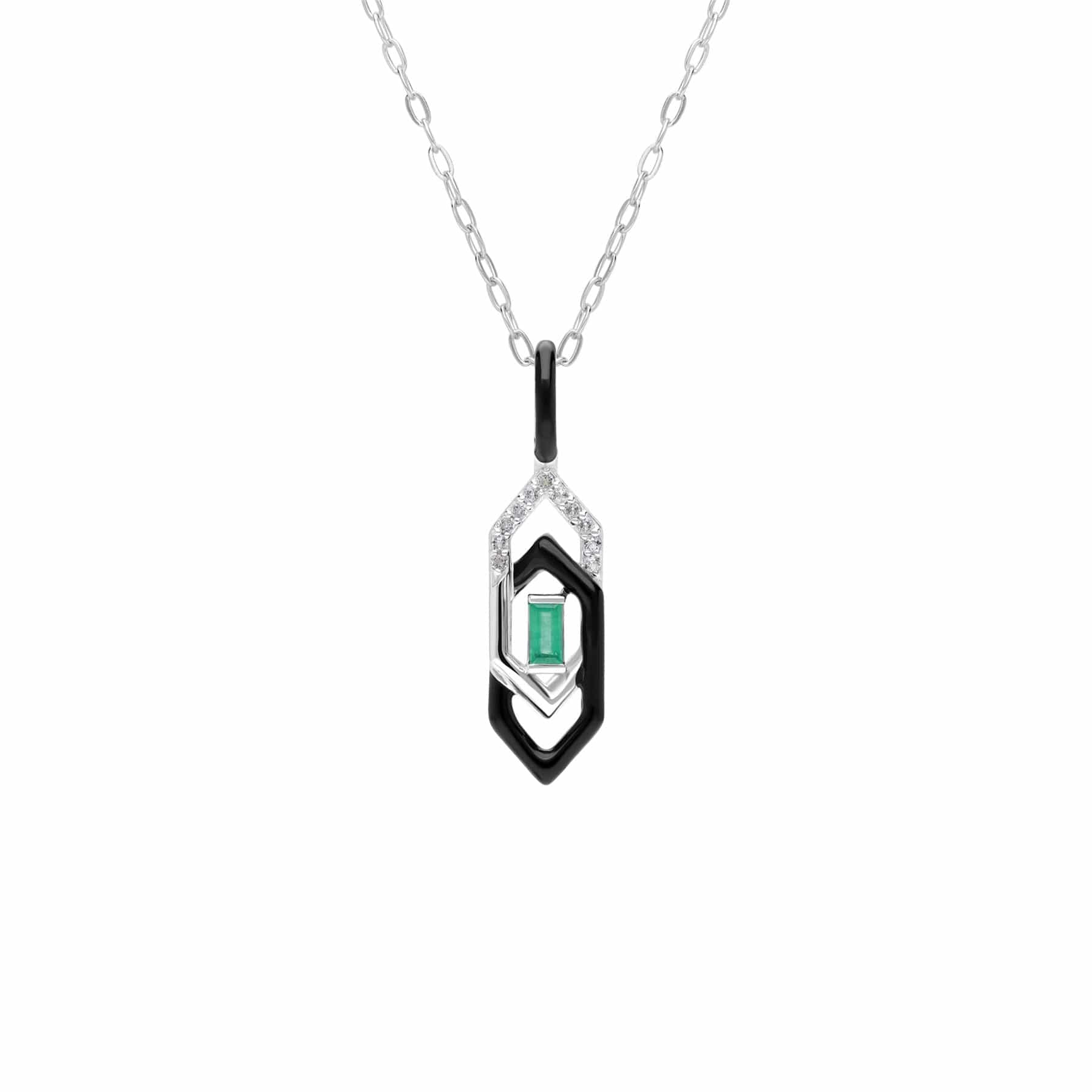 Women’s Green / Black Black Enamel, White Topaz & Emerald Pendant In White Gold Gemondo