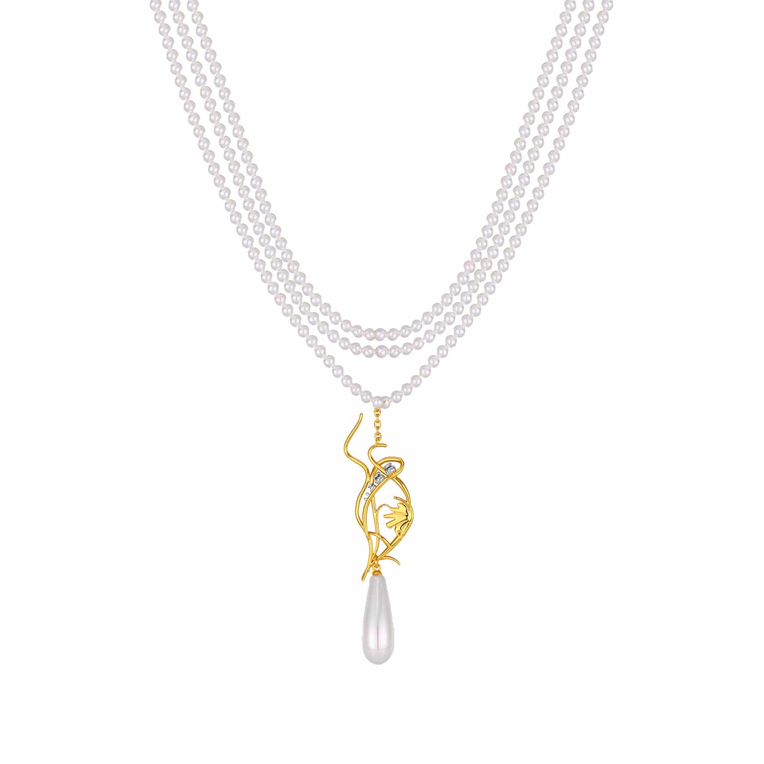 Retro Chic Women's White / Gold Lily Of The Valley Necklace In Multi