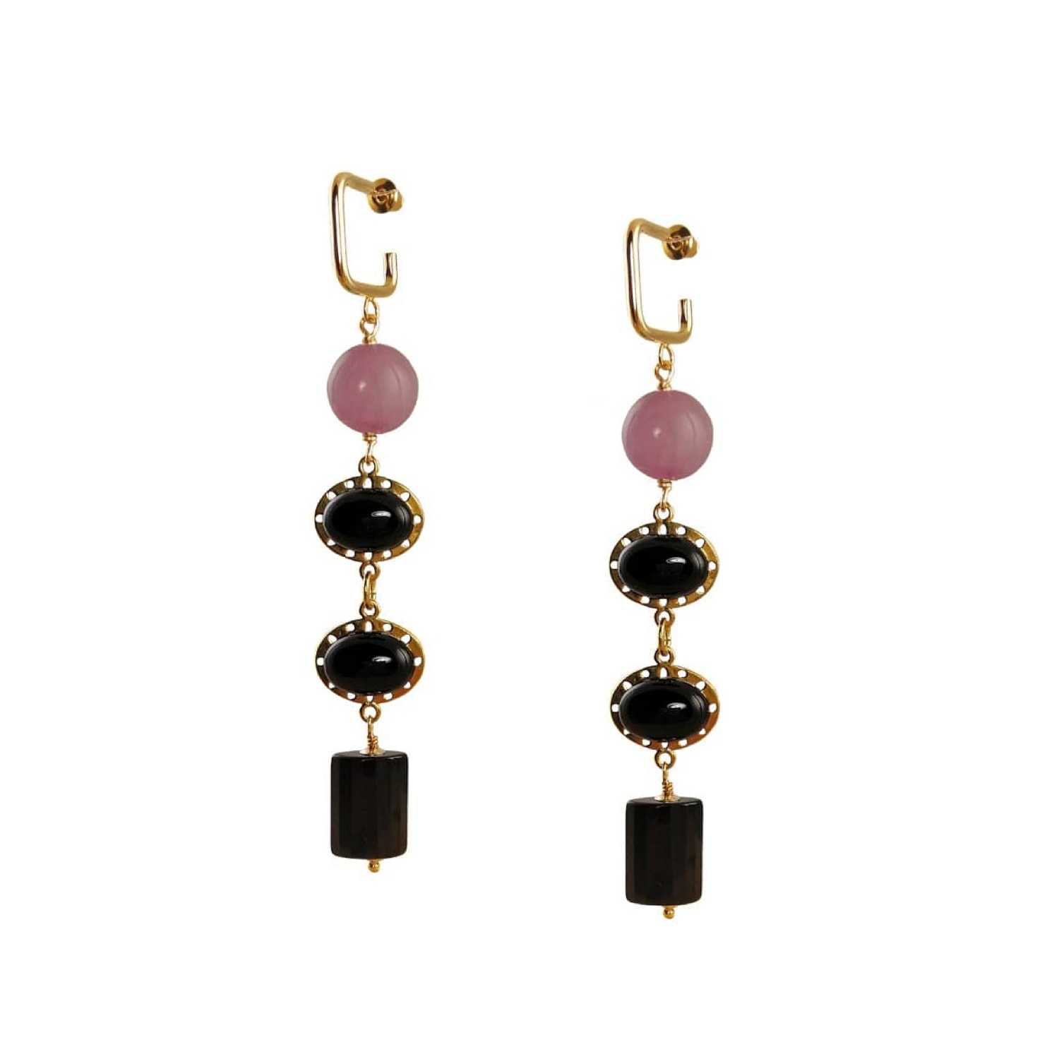 Women’s Black / Pink / Purple Loria- Onyx Drop Earrings With Rose Jade Stones Maria Moyseos