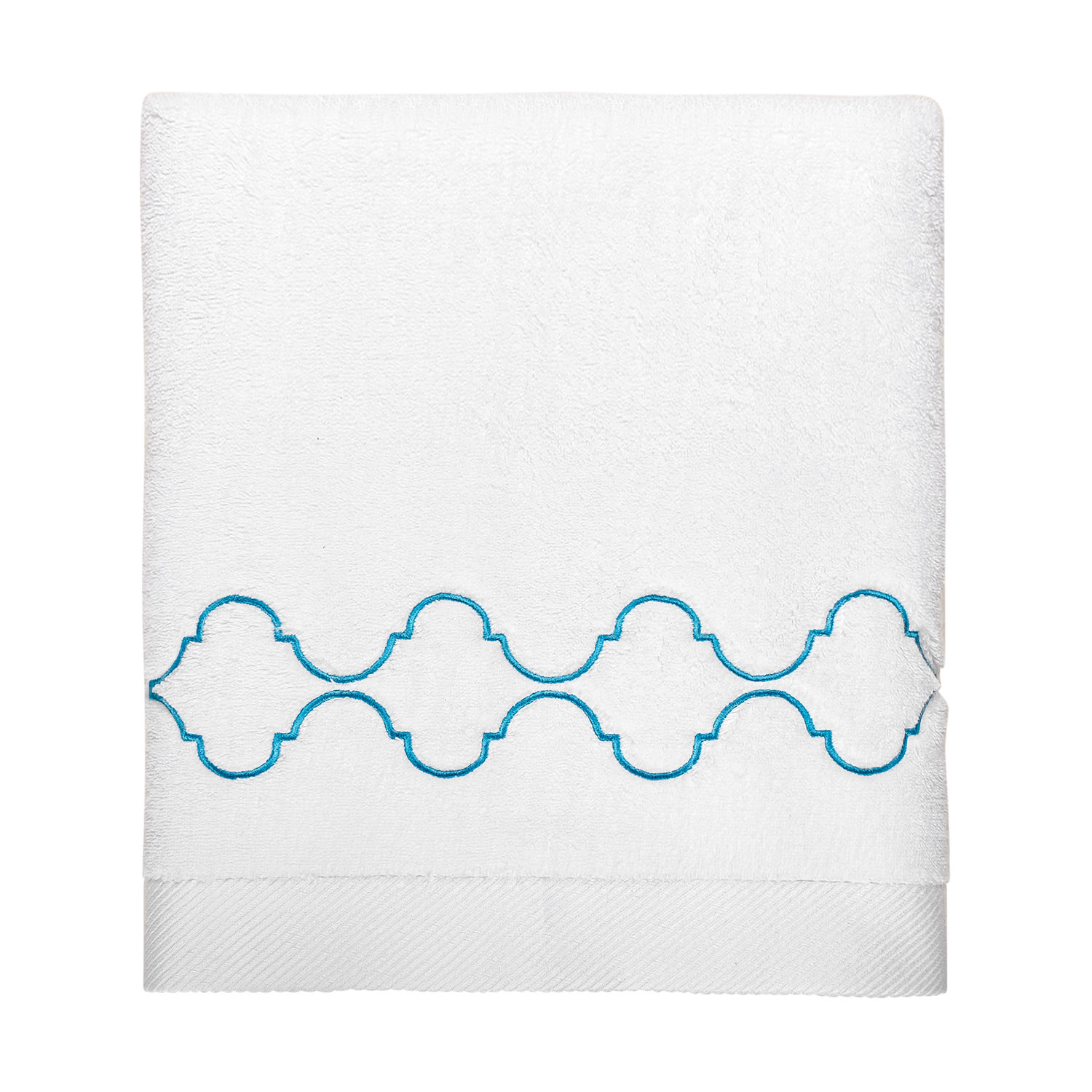 Km Home Collection White Turquoise Catena Embroidery Bath Towel In White