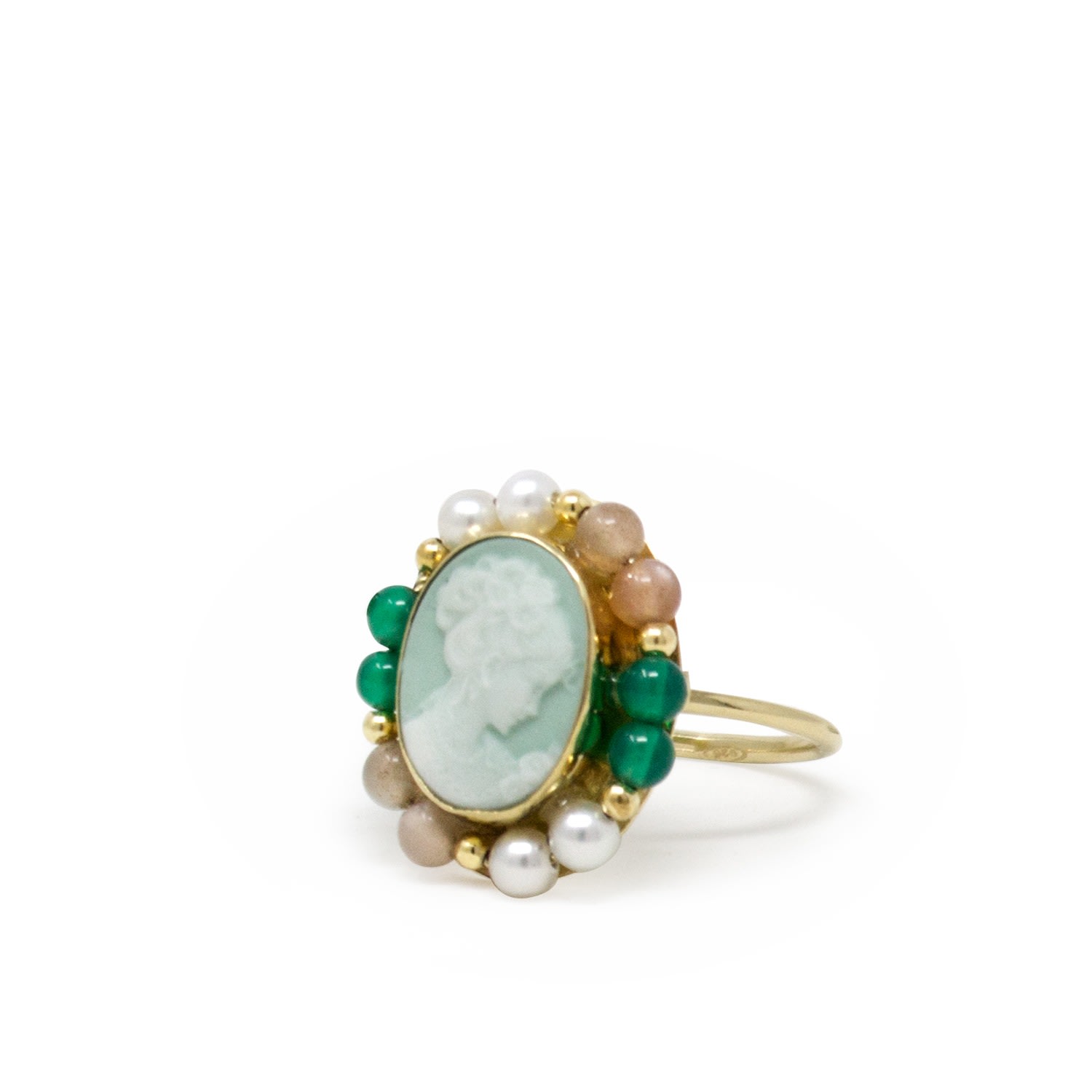 Vintouch Italy Women's Little Lovelies Gold-plated Green Cameo Ring In Green