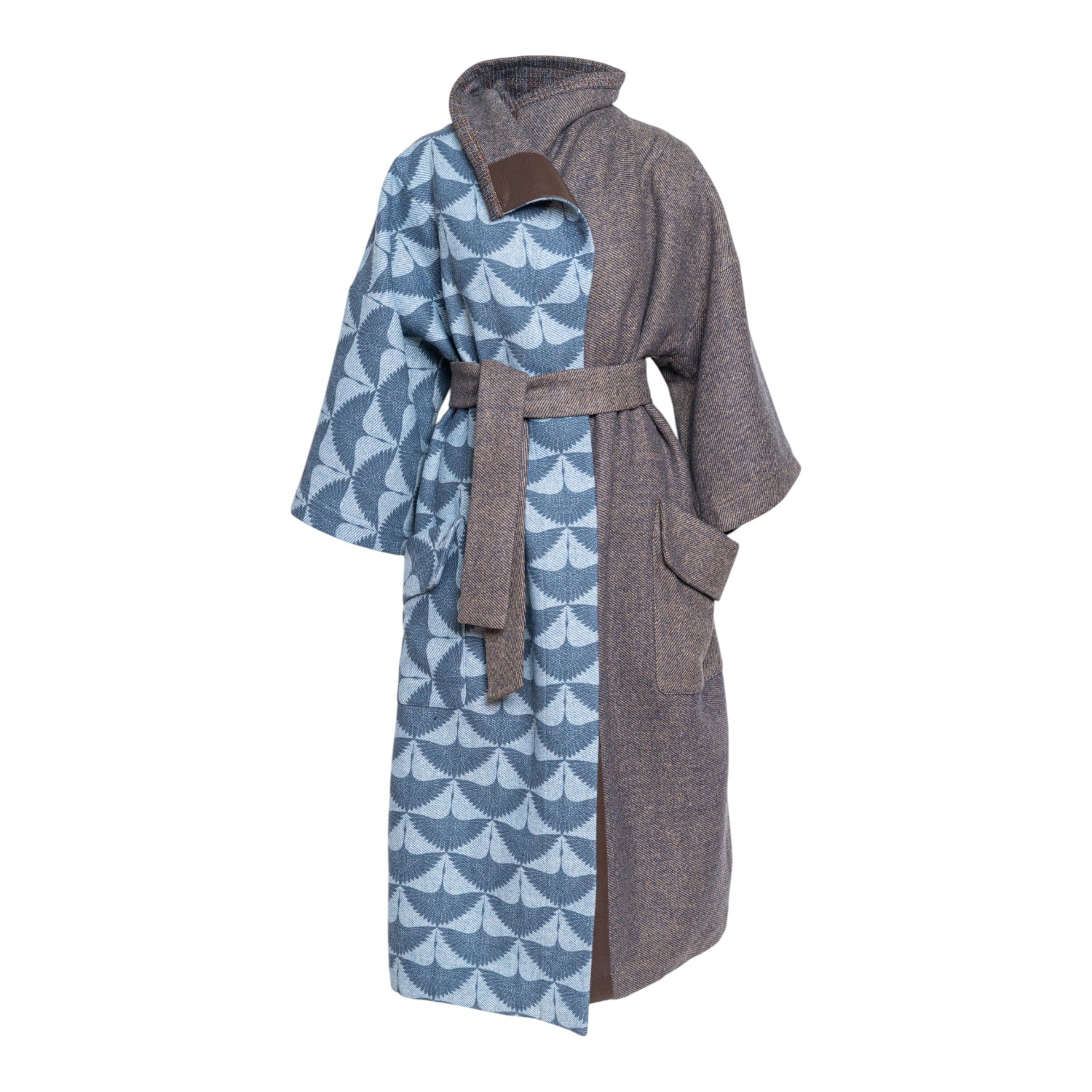 Artista Women's Brown / Blue Rheia Overlapped Maxi Coat In Brown/blue