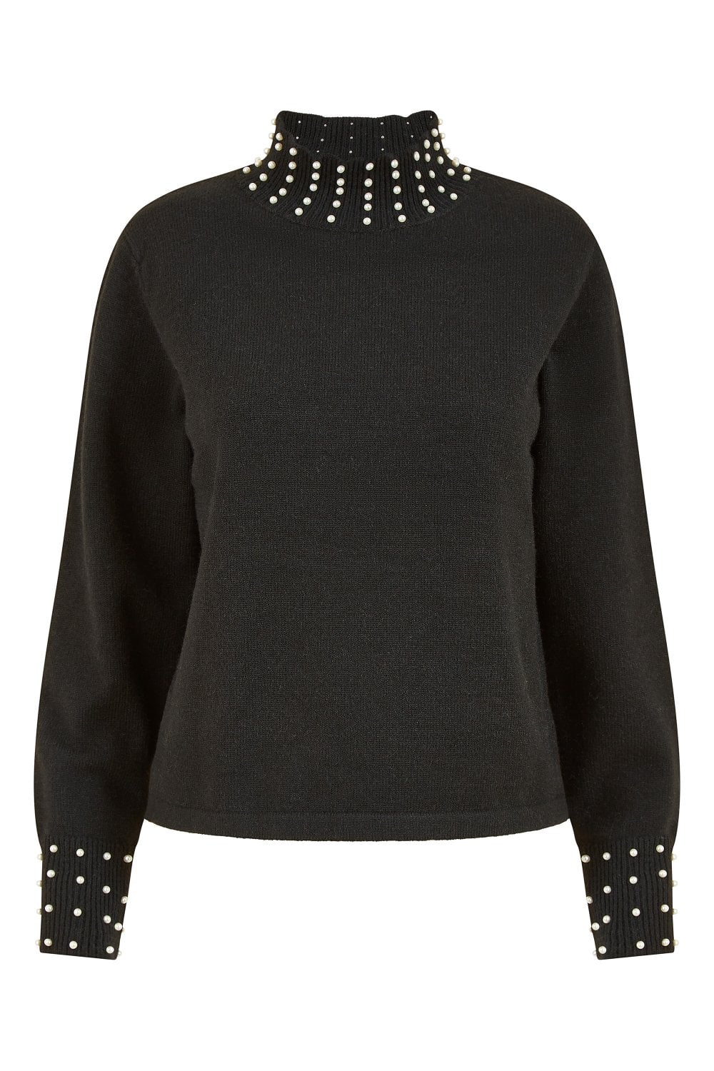 Yumi Women's Mela Black Pearl Detail High Neck Jumper In Black