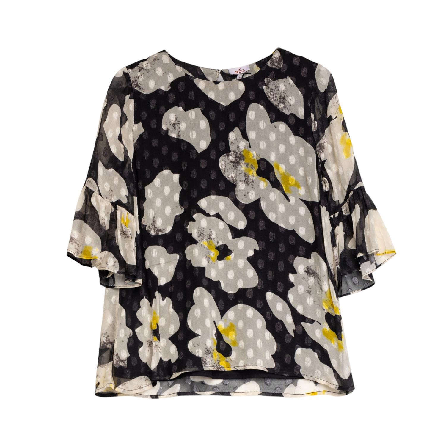 Women’s Black Short Sleeve Blouse With Floral Print XXL Niza