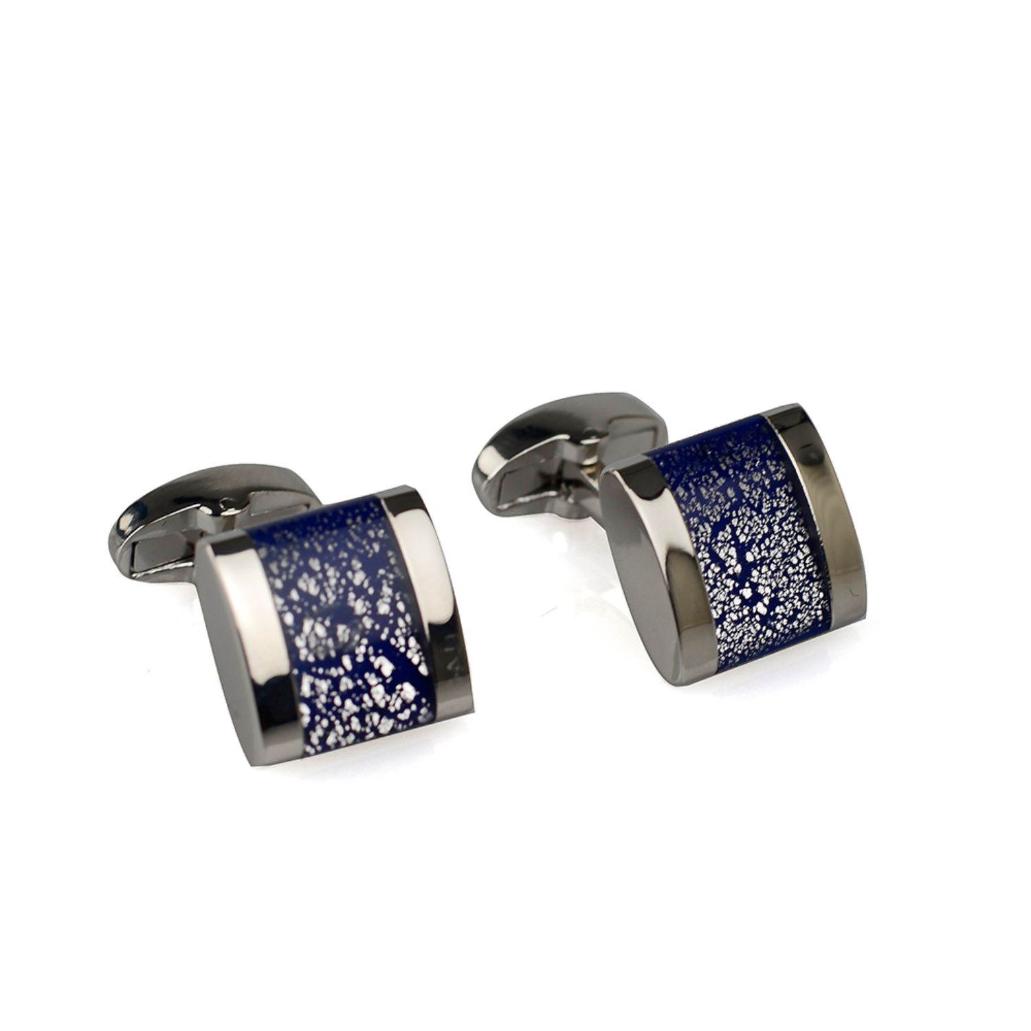 Men’s Blue / Silver Square Glittering Cufflinks - Silver & Blue David Wej