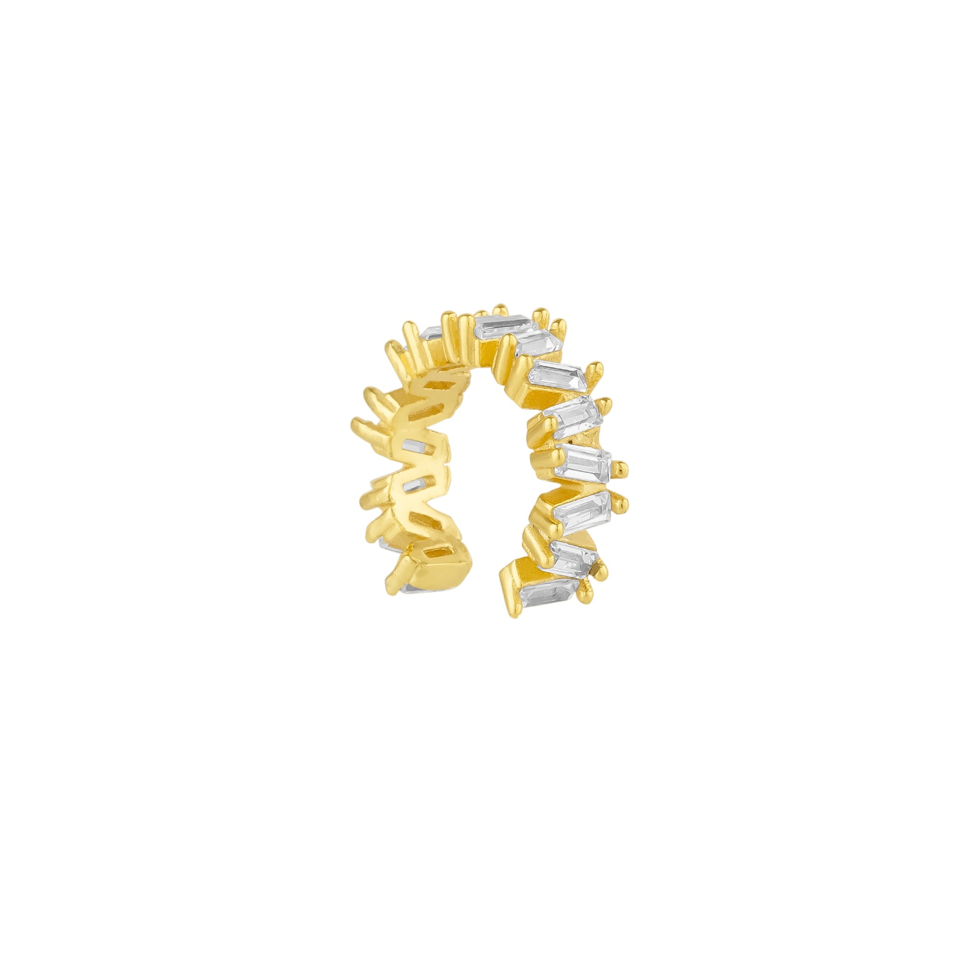 Spero London Women's Irregular Baguette Ear Cuff No Piercing Sterling Silver - Single - Gold