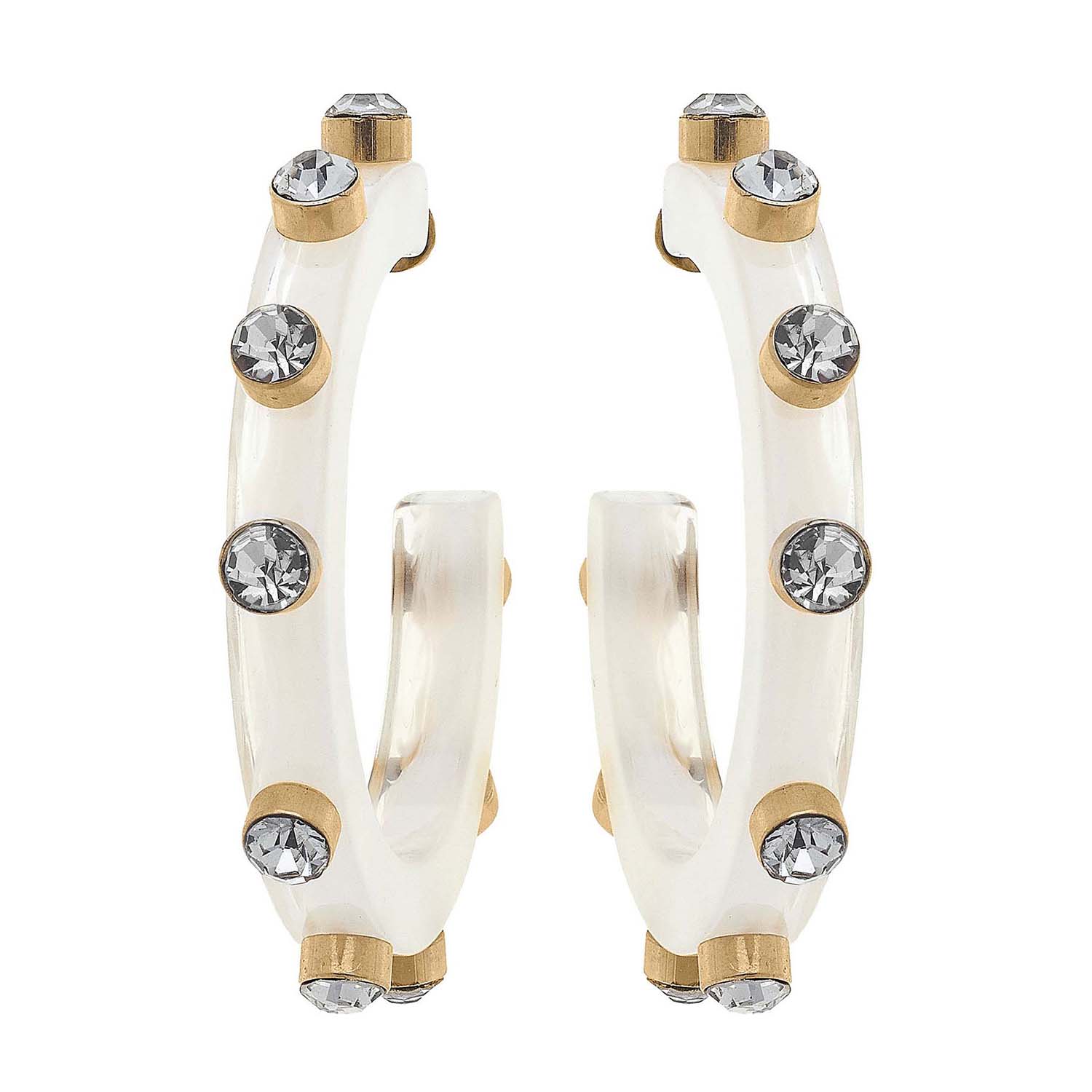 Michael Nash Jewelry Women's White Translucent Resin Hoop Earrings With Crystal Accents In White