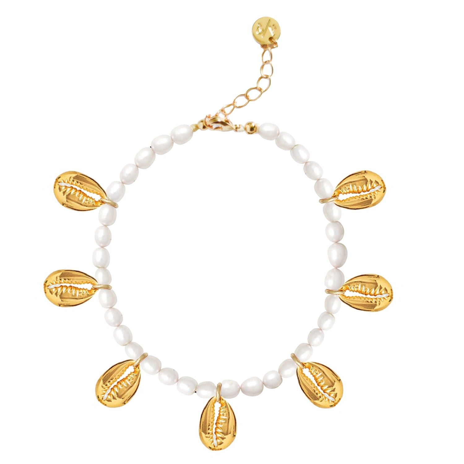 Adriana Pappas Designs Women's White Pearl & Gold Shell Charms Anklet - Gold Plated In White