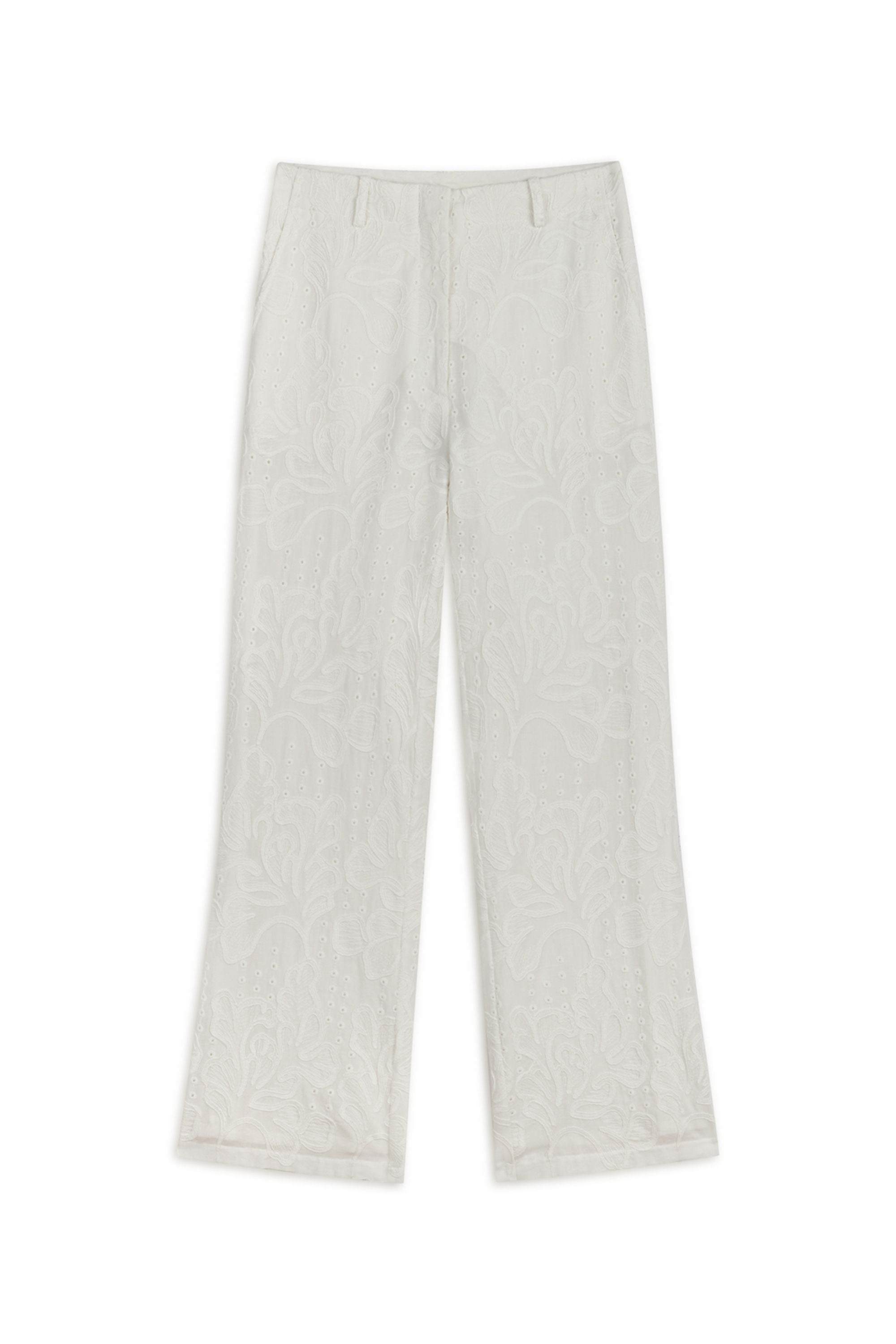 Nocturne Women's Off - White Embroidered Trousers In White