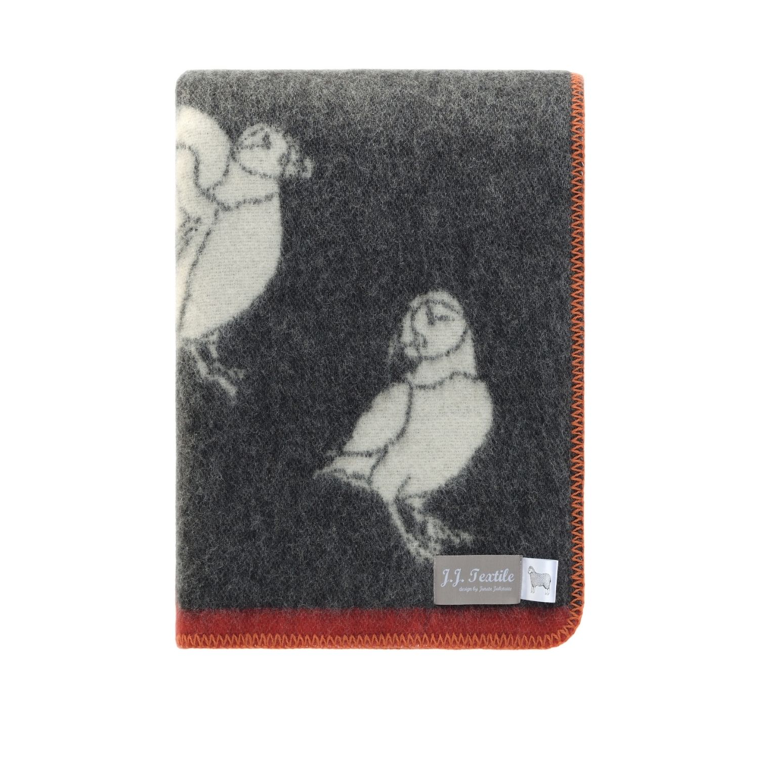 J.j.textile Black / White / Red Puffins Wool Blanket In Multi