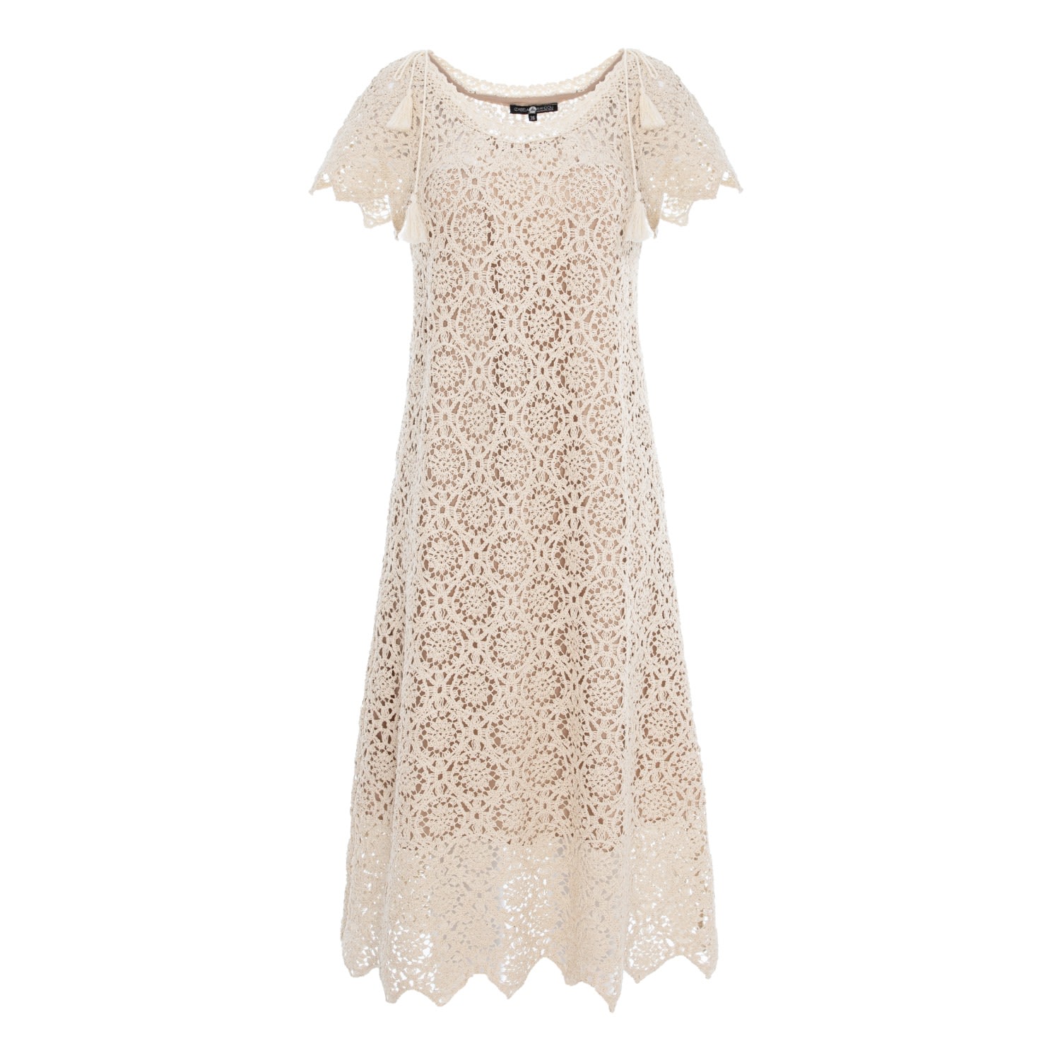 Izabela Mandoiu Women's Neutrals Beige Lace Dress With Scalloped Hem And Cap Sleeves In Beige