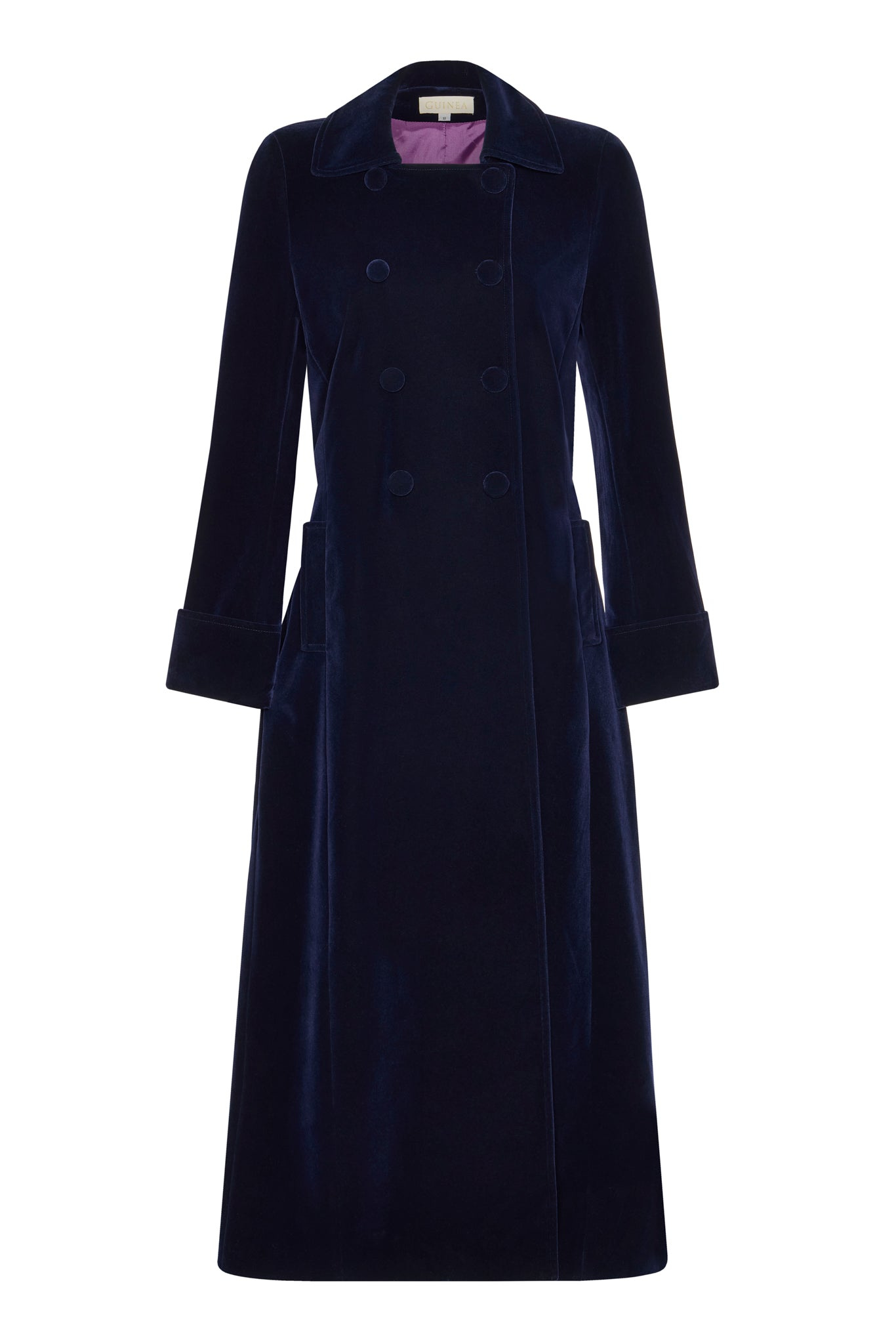 Guinea Women's Blue Long Navy Velvet Coat - Boho Glamour In Blue