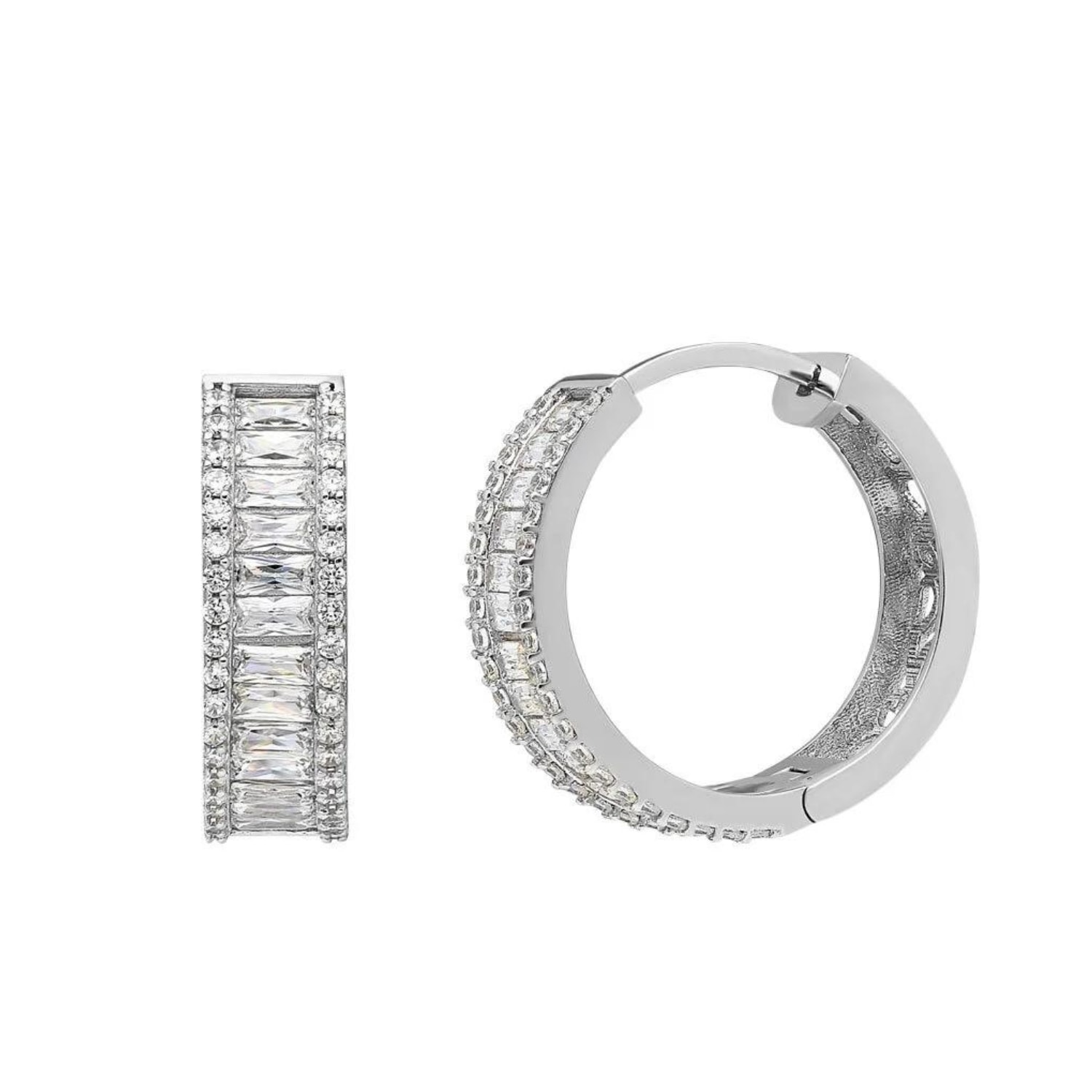 Spero London Women's Baguette Cubic Zirconia Sterling Silver Pave Hoop Earring In Silver