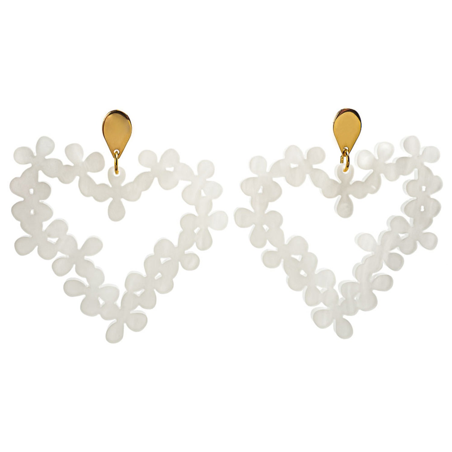 Toolally Women's Hearts In Flowers Earrings - White